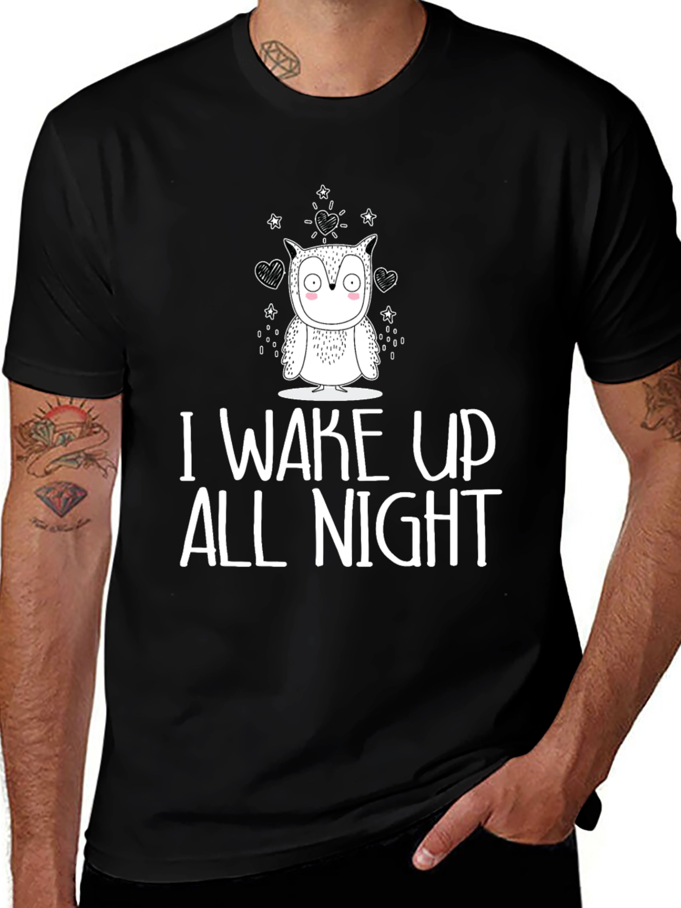 Owl I Wake Up All Night Graphic Tee - Black Cotton T-Shirt