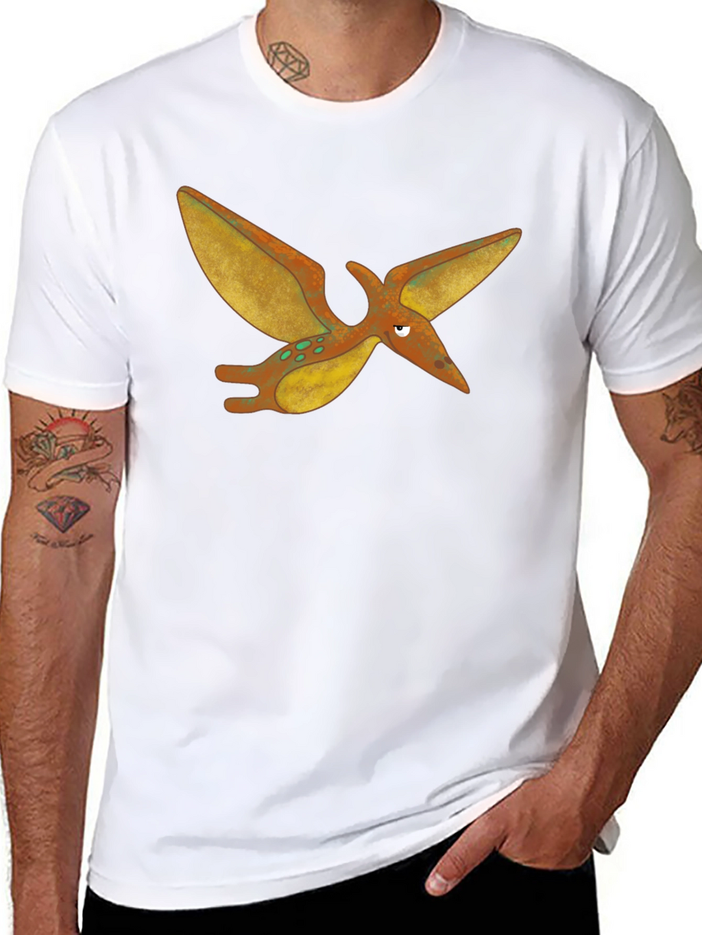 Cartoon Pterodactyl Black T-Shirt