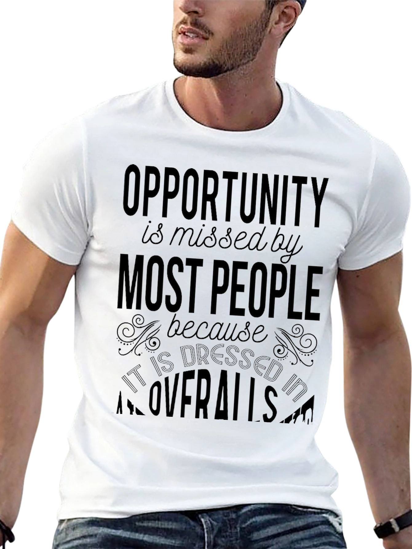 Opportunity in Overalls Black Graphic Tee