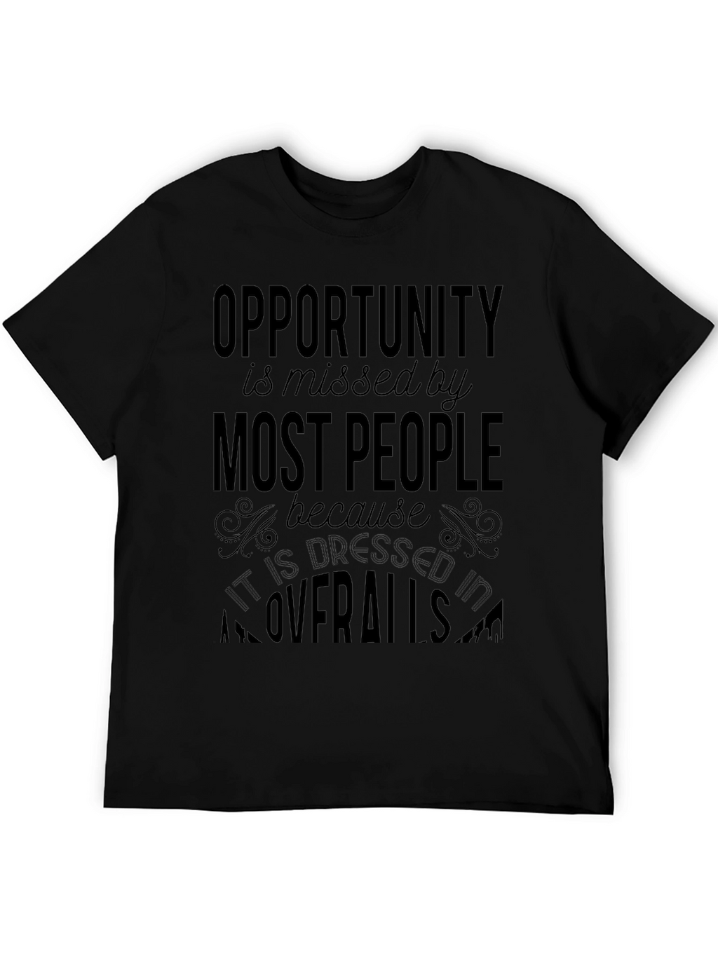 Opportunity in Overalls Black Graphic Tee