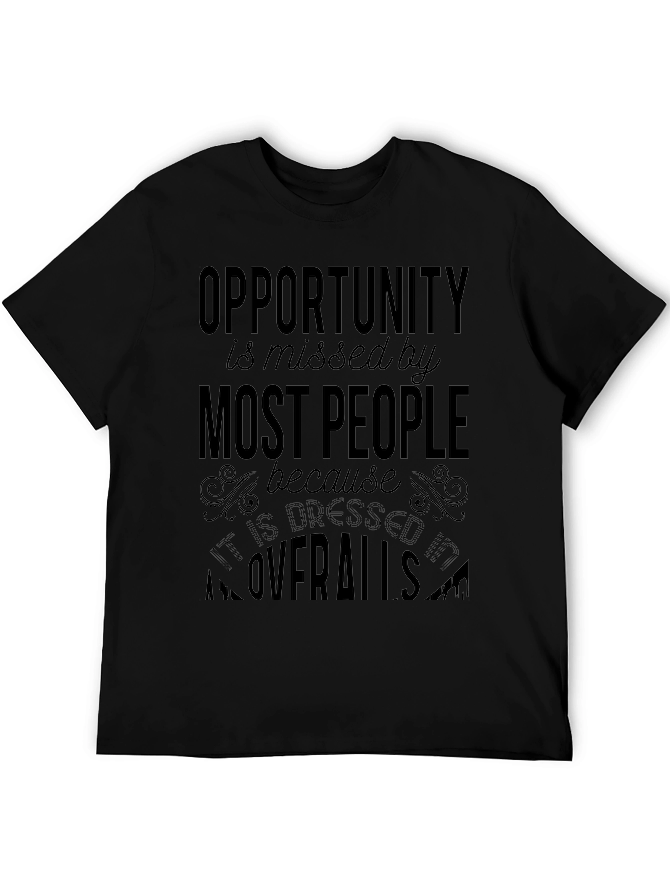 Opportunity in Overalls Black Graphic Tee