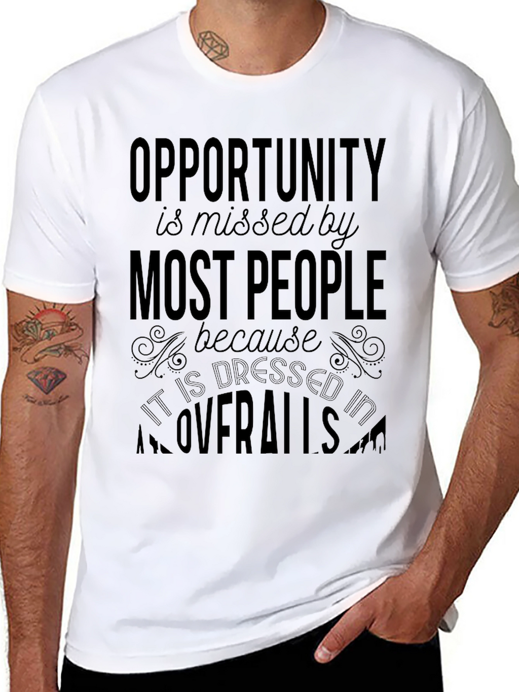 Opportunity in Overalls Black Graphic Tee