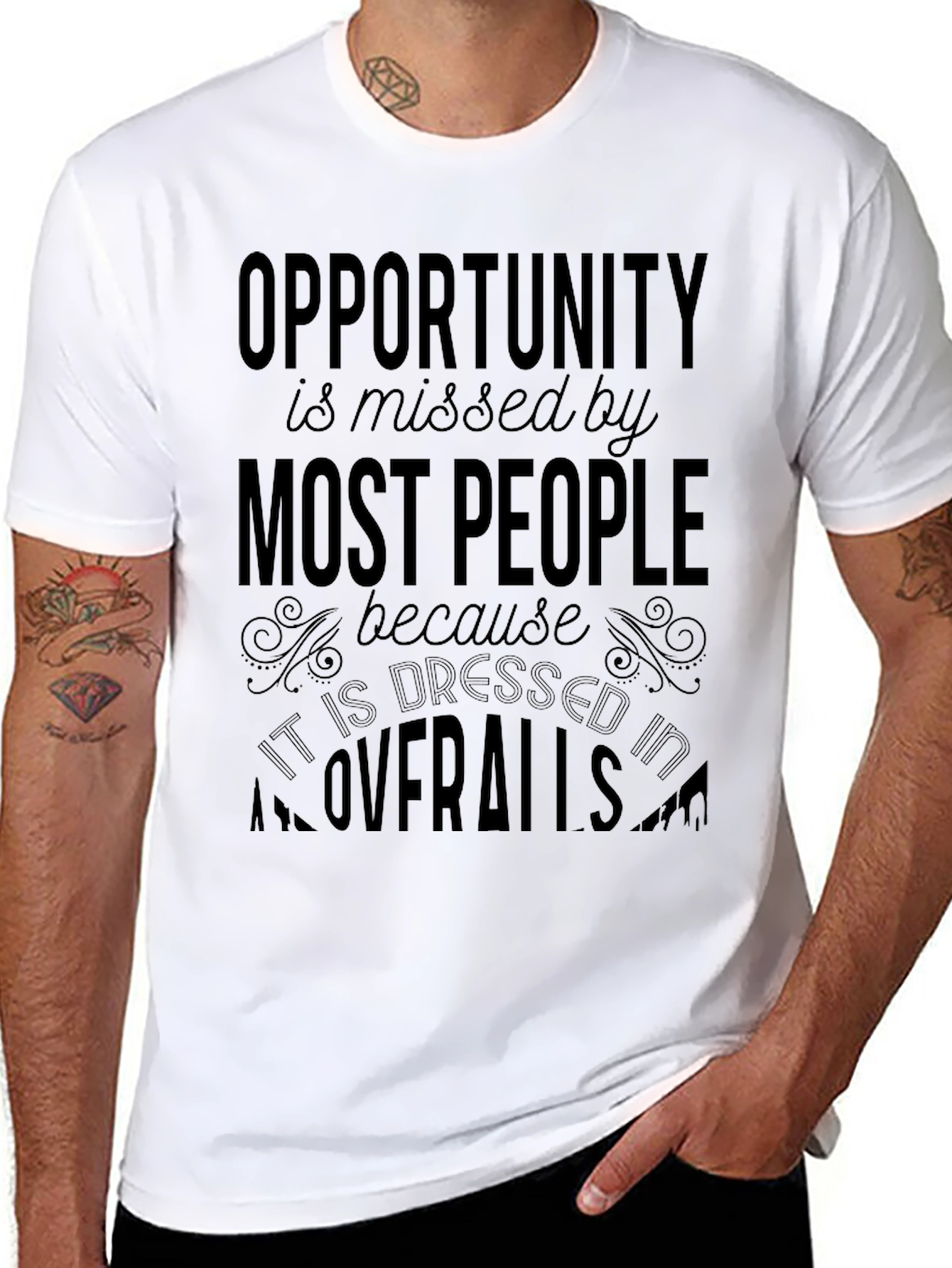 Opportunity in Overalls Black Graphic Tee