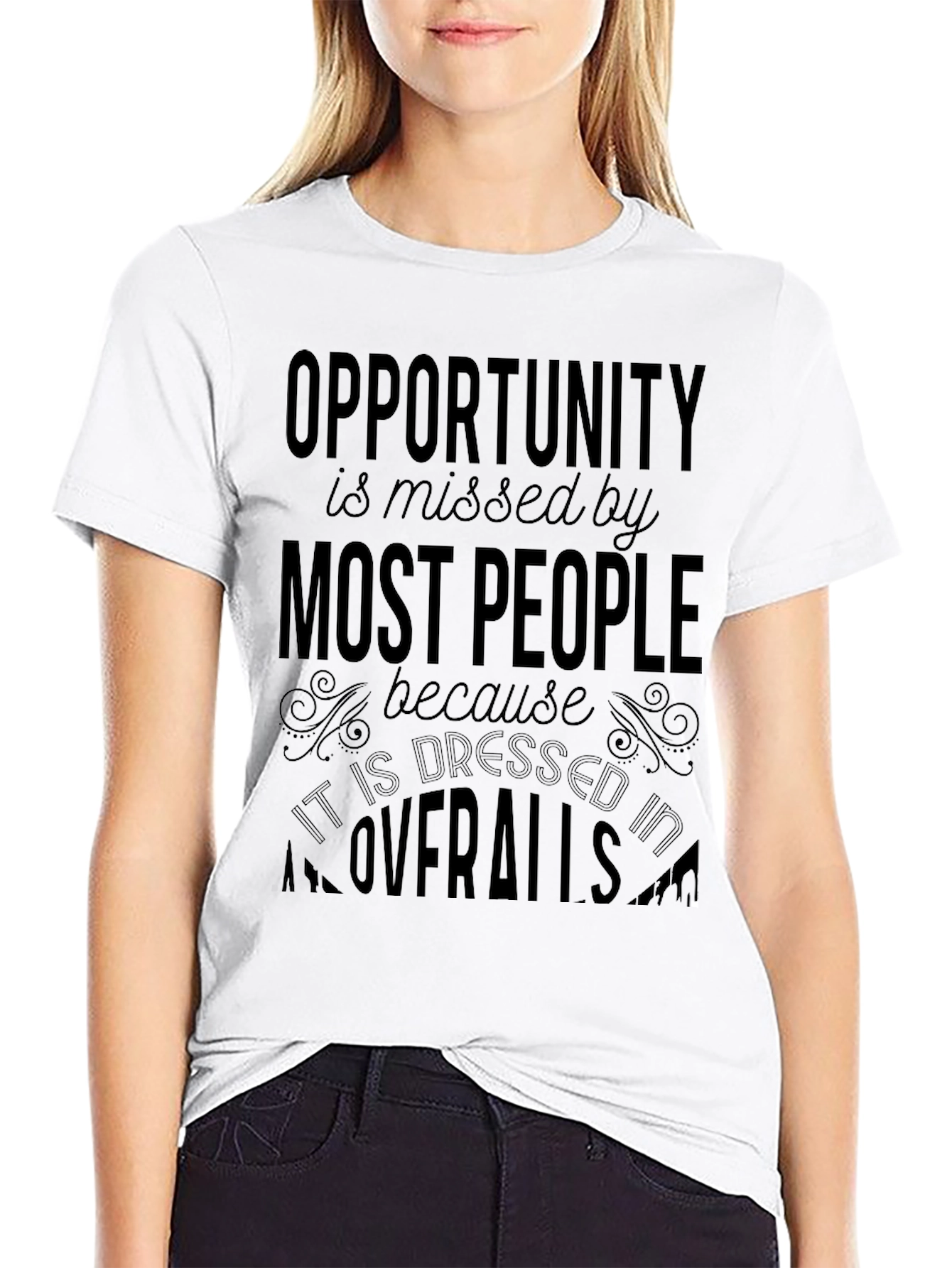 Opportunity in Overalls Black Graphic Tee