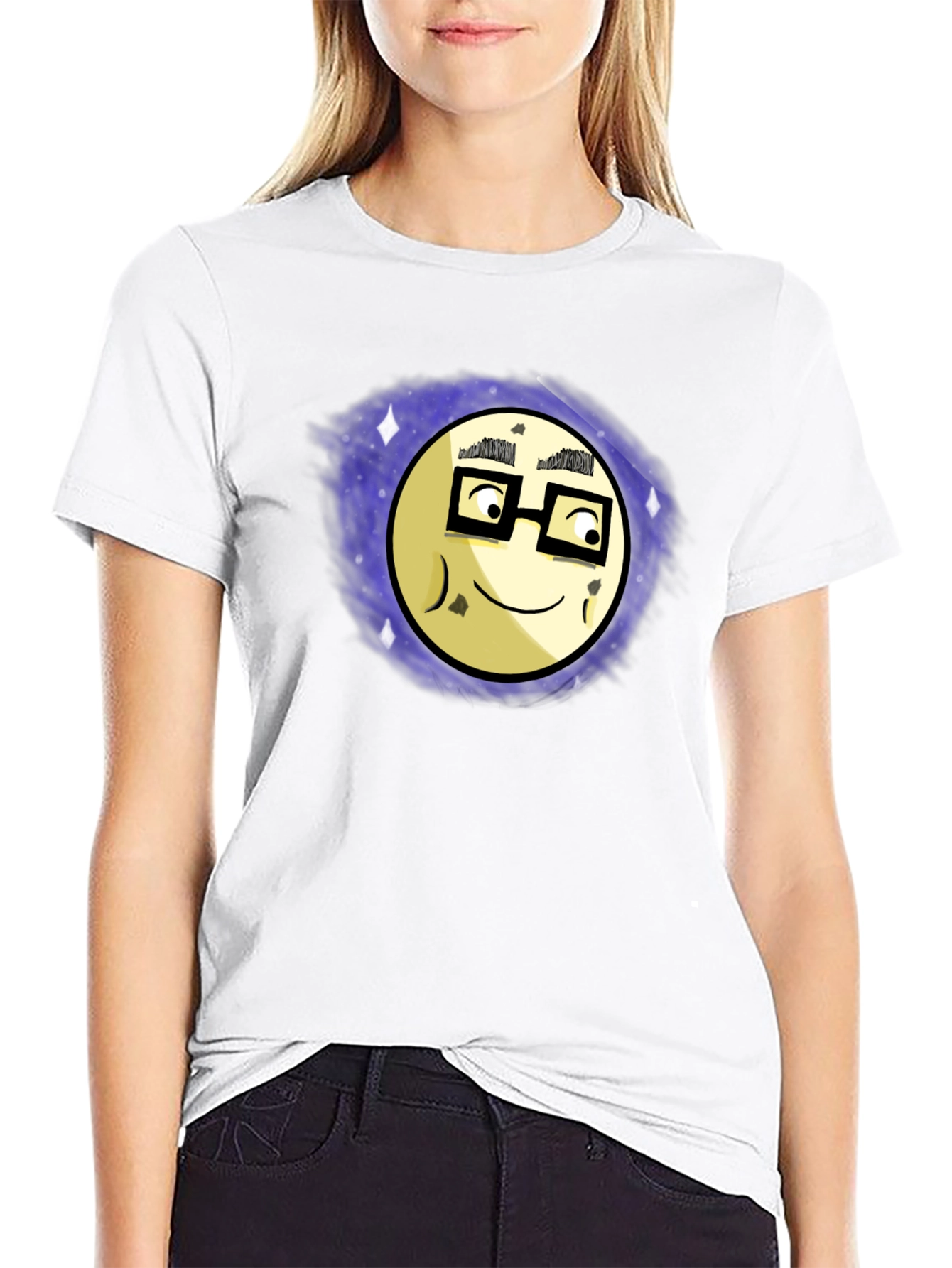 Nerdy Moon Graphic Tee - Black Cotton T-Shirt
