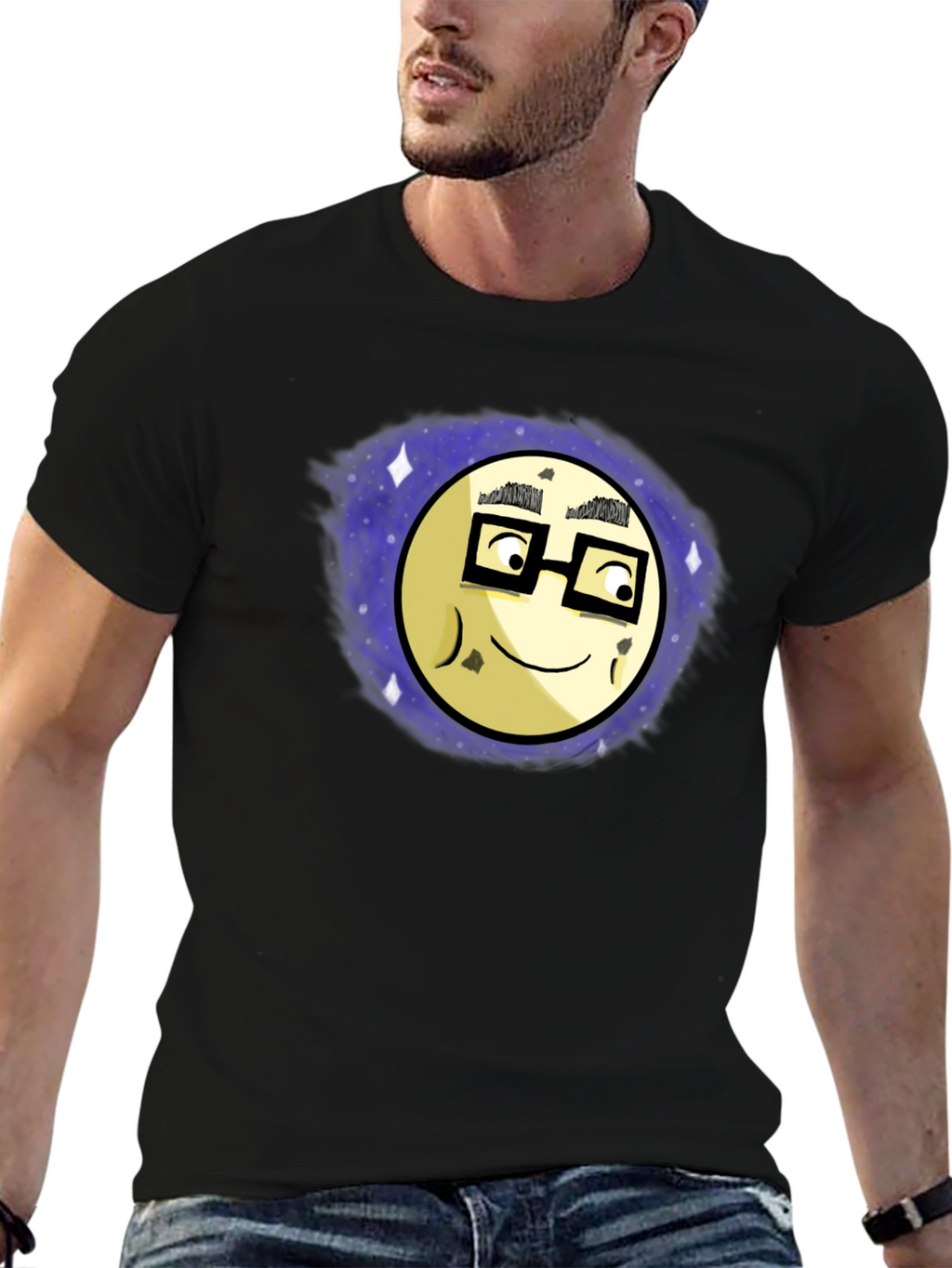 Nerdy Moon Graphic Tee - Black Cotton T-Shirt