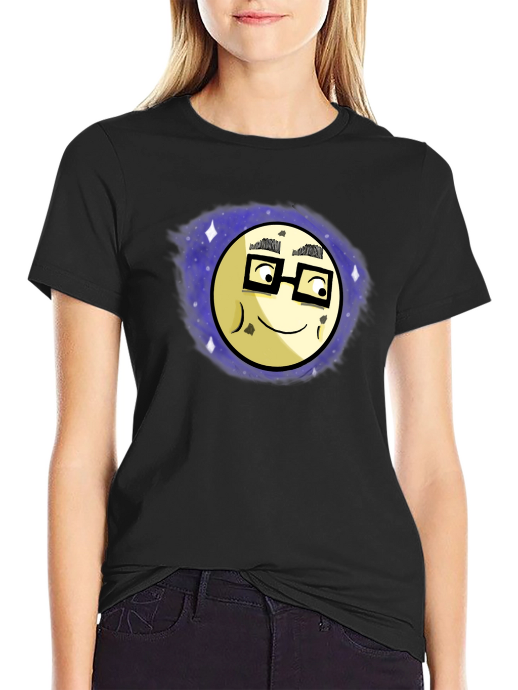 Nerdy Moon Graphic Tee - Black Cotton T-Shirt