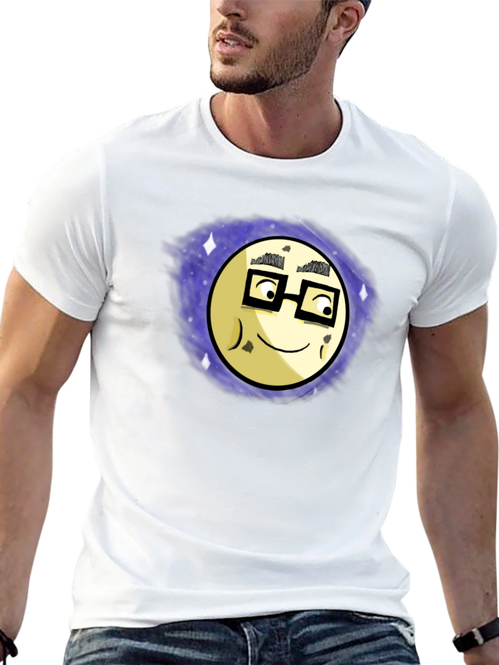 Nerdy Moon Graphic Tee - Black Cotton T-Shirt