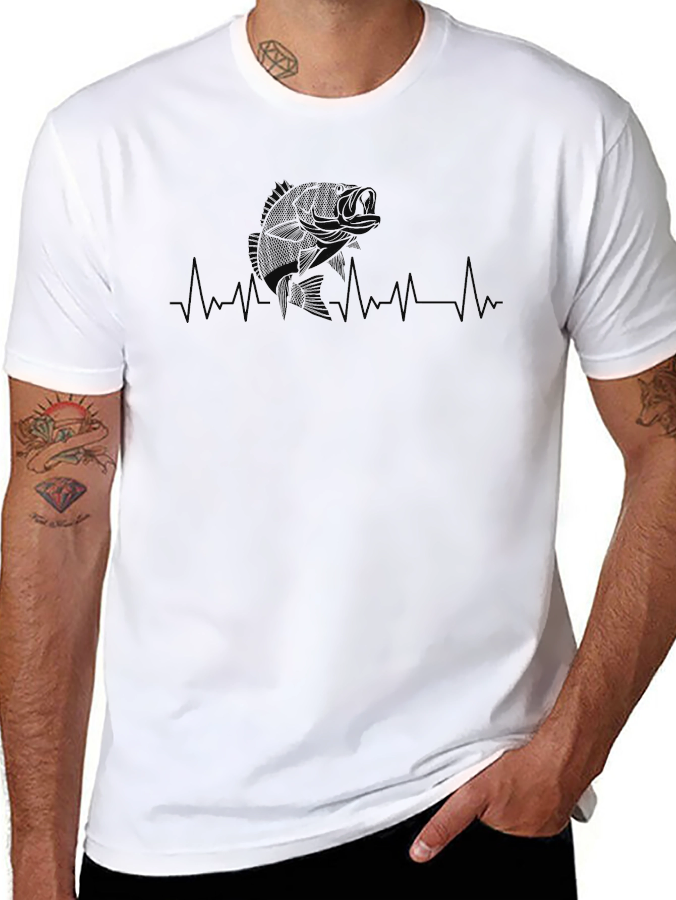 Bass Fishing Heartbeat T-Shirt - Black
