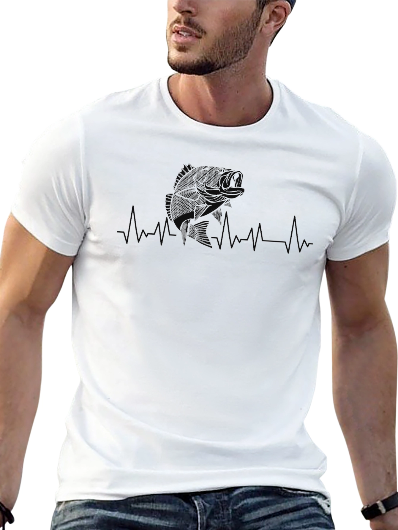 Bass Fishing Heartbeat T-Shirt - Black