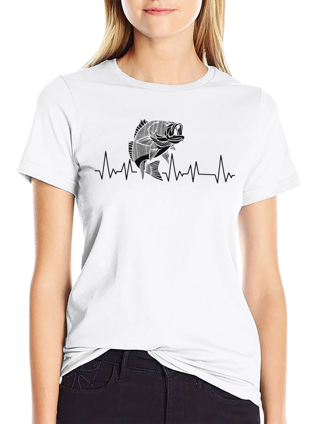 Bass Fishing Heartbeat T-Shirt - Black