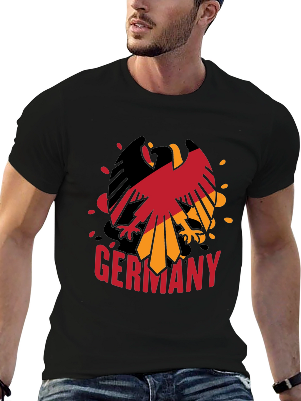 Germany Eagle Graphic Tee - Black Cotton Blend