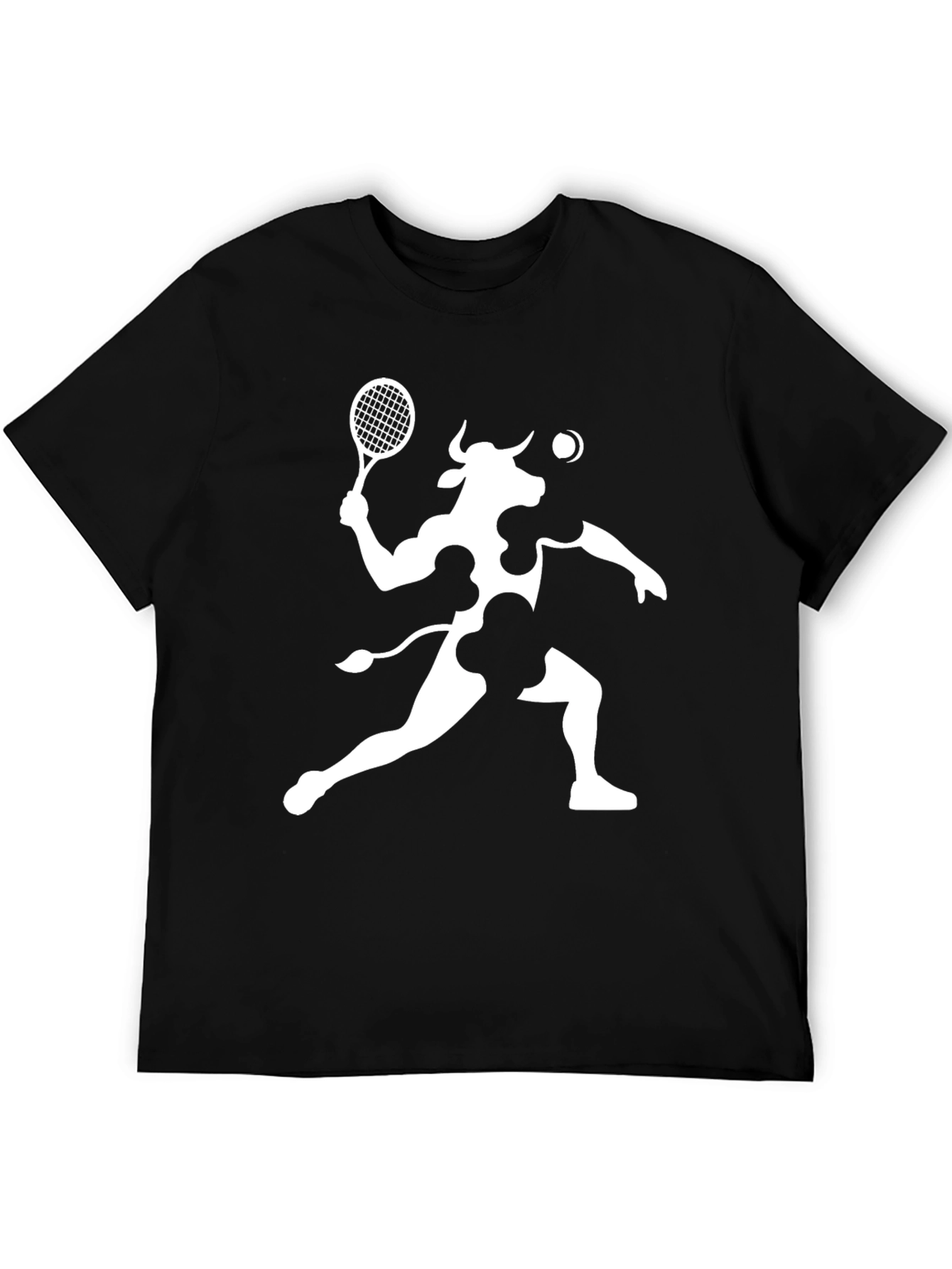 Cow Tennis Player Black T-Shirt