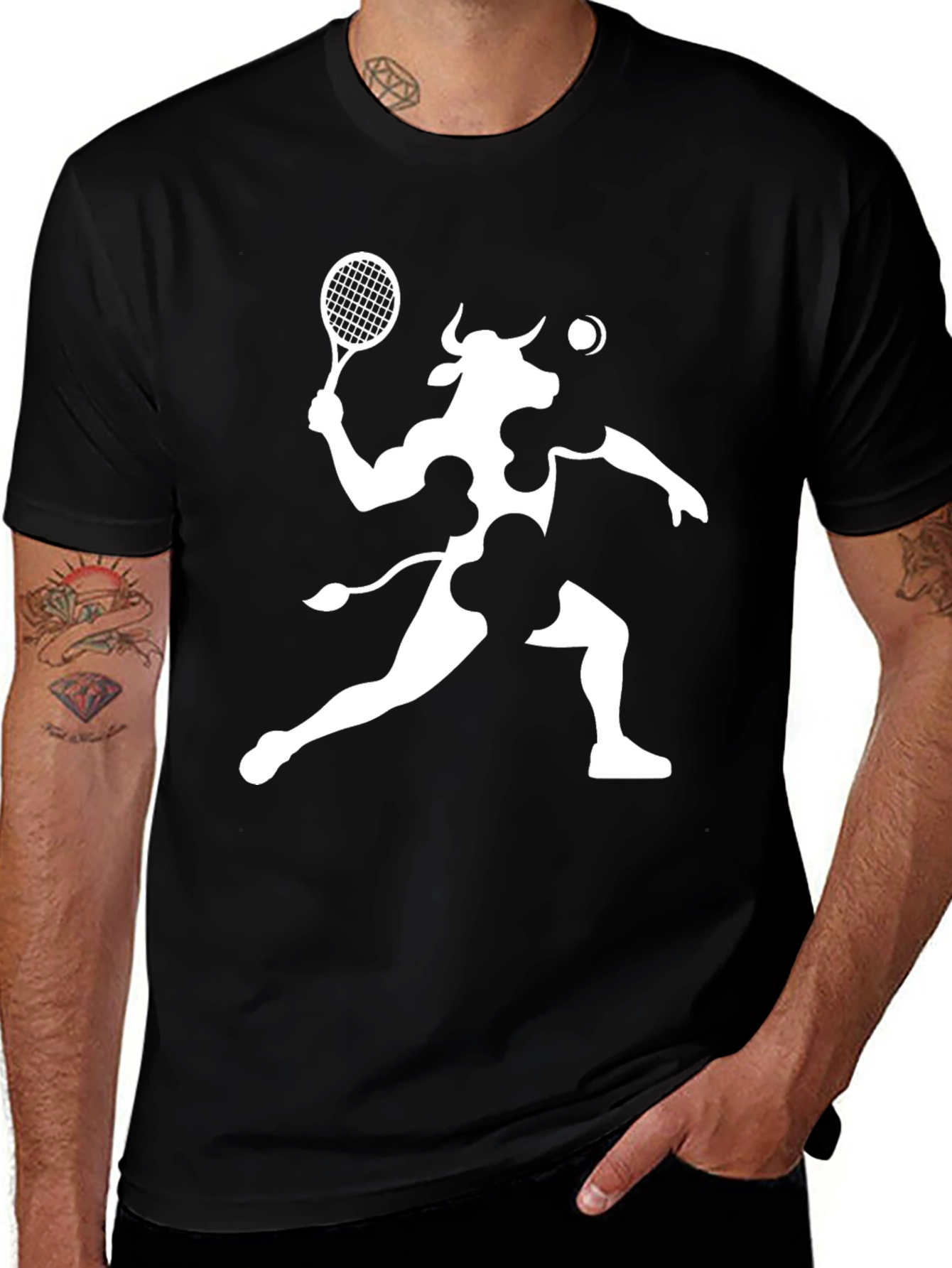 Cow Tennis Player Black T-Shirt