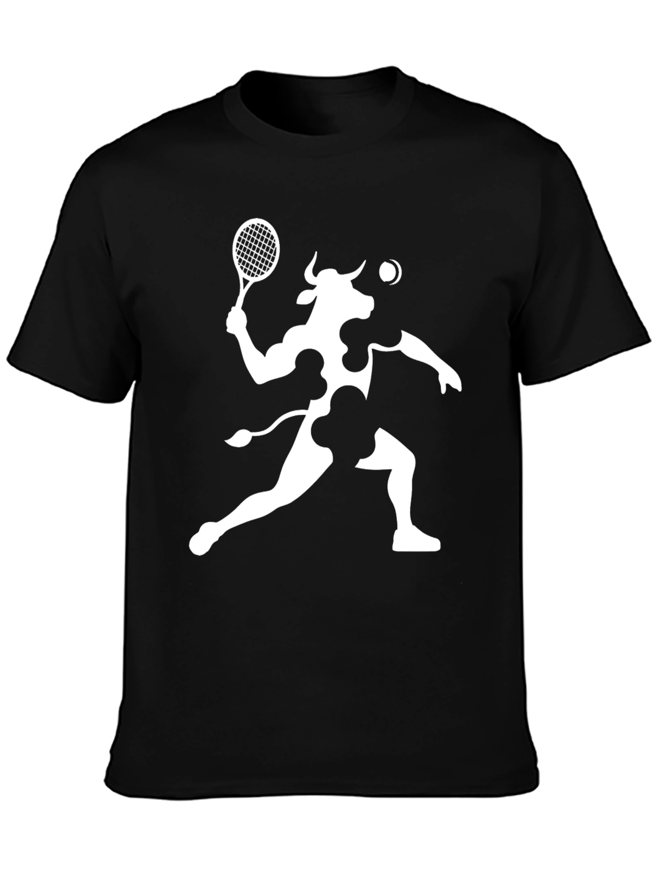 Cow Tennis Player Black T-Shirt