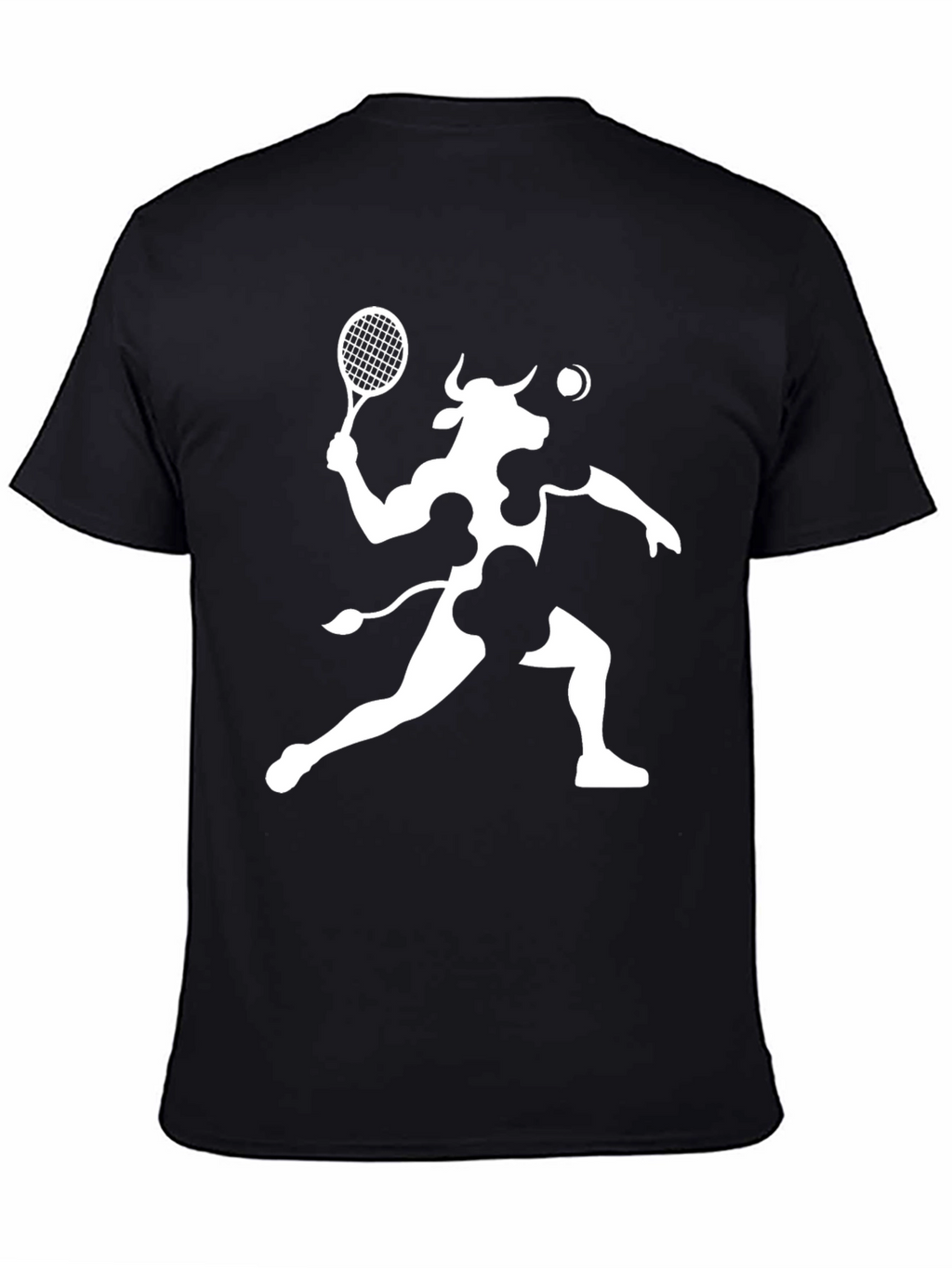 Cow Tennis Player Black T-Shirt