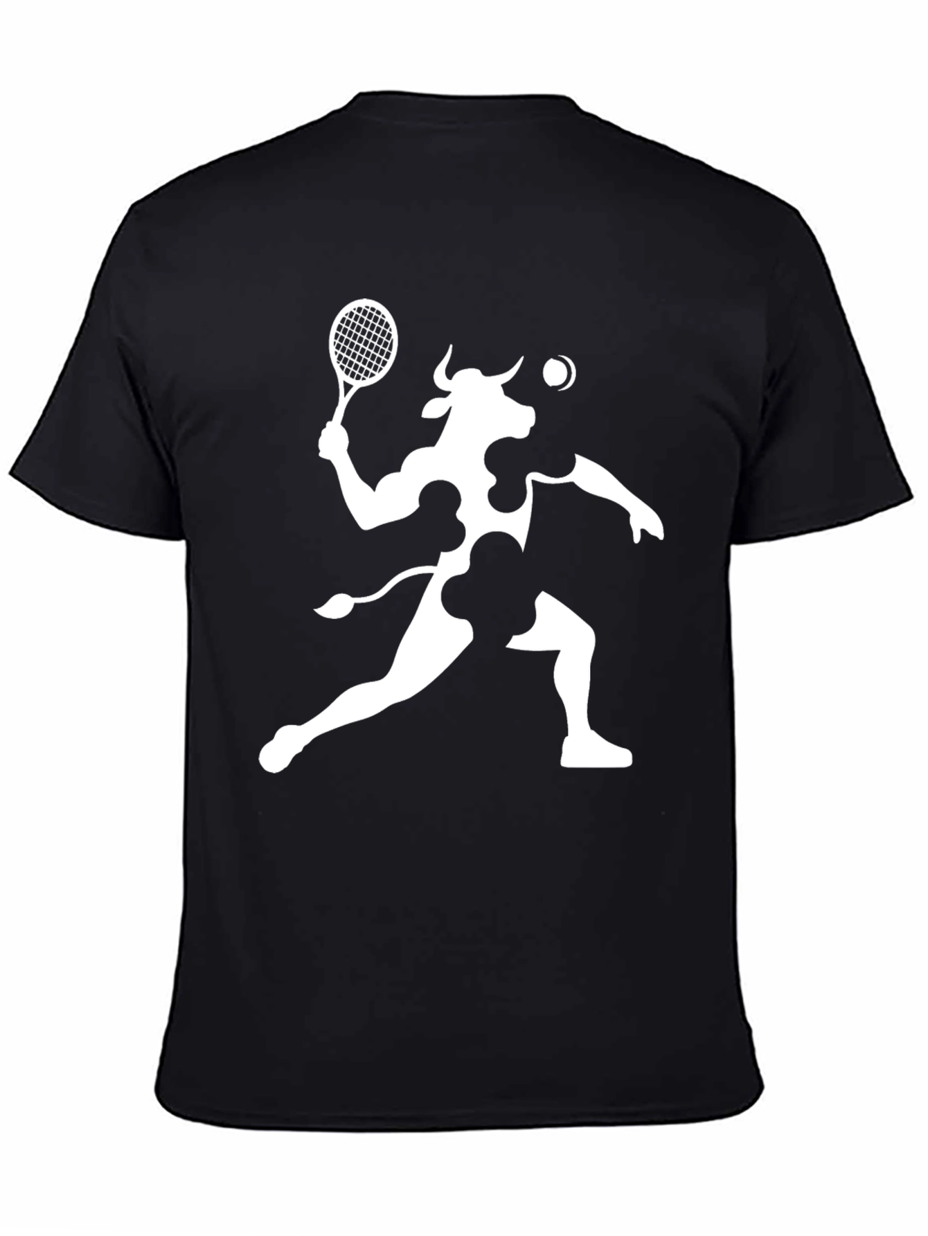 Cow Tennis Player Black T-Shirt