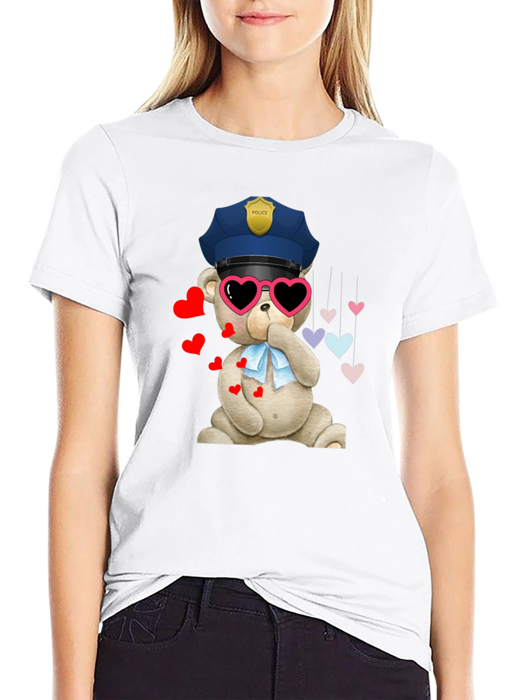 Police Bear T-Shirt with Hearts