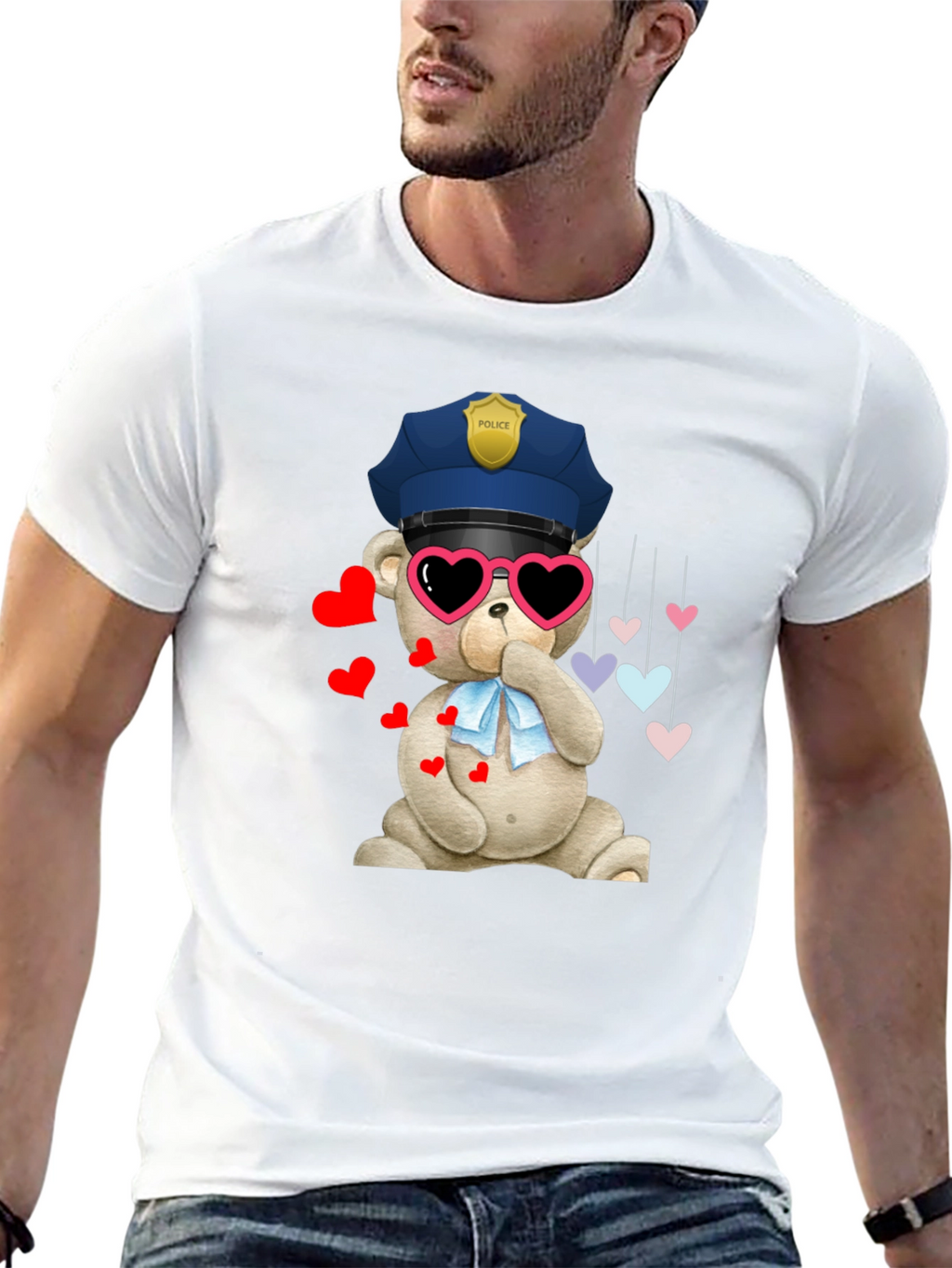 Police Bear T-Shirt with Hearts