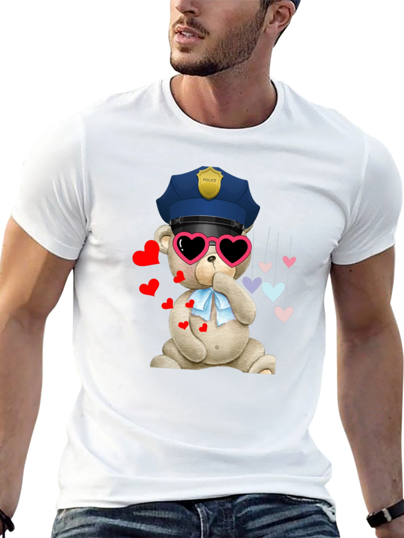 Police Bear T-Shirt with Hearts