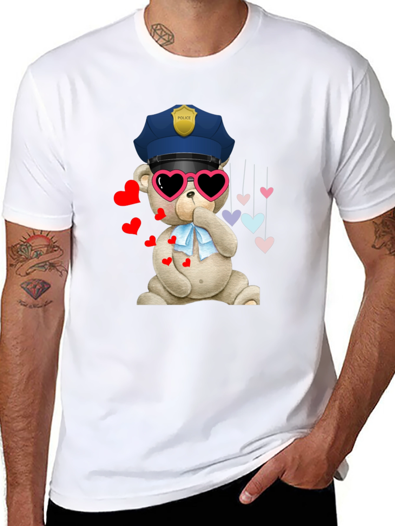 Police Bear T-Shirt with Hearts