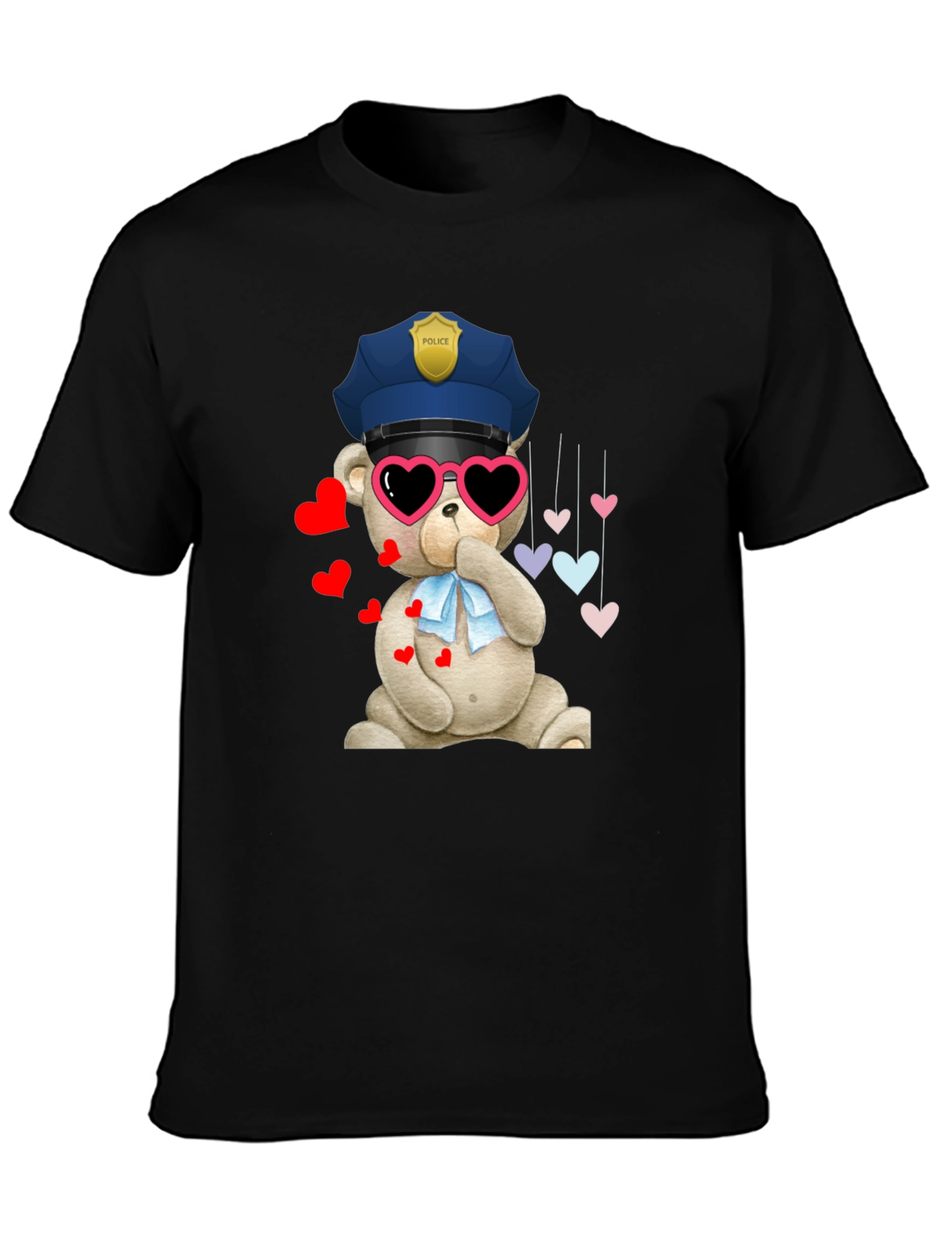 Police Bear T-Shirt with Hearts