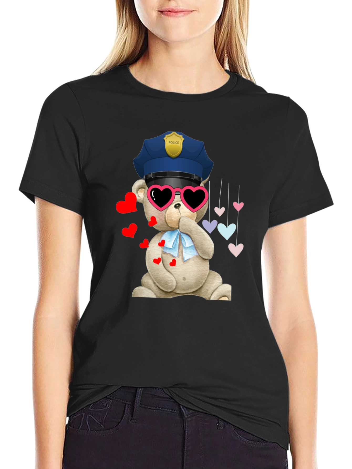 Police Bear T-Shirt with Hearts