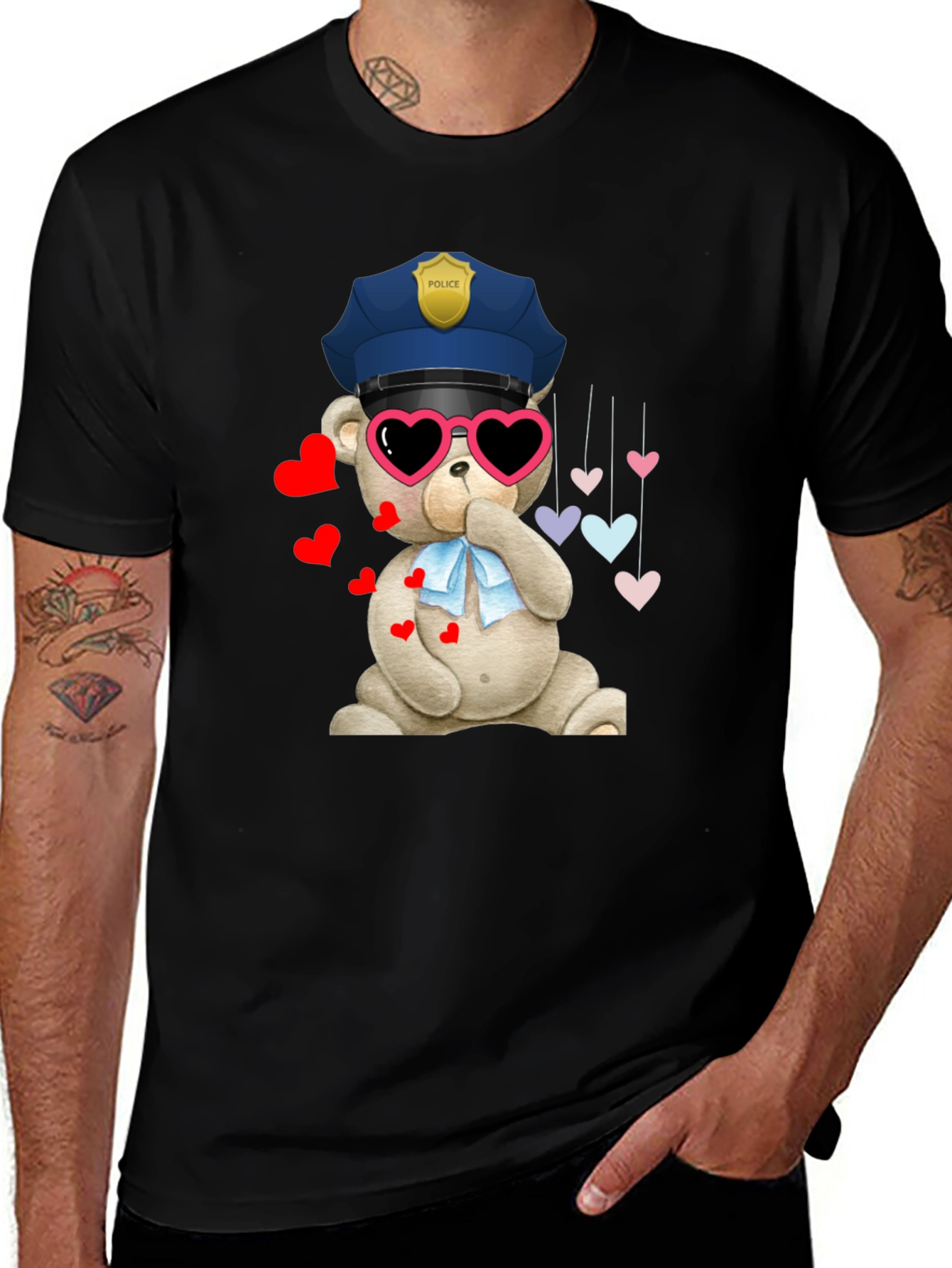 Police Bear T-Shirt with Hearts