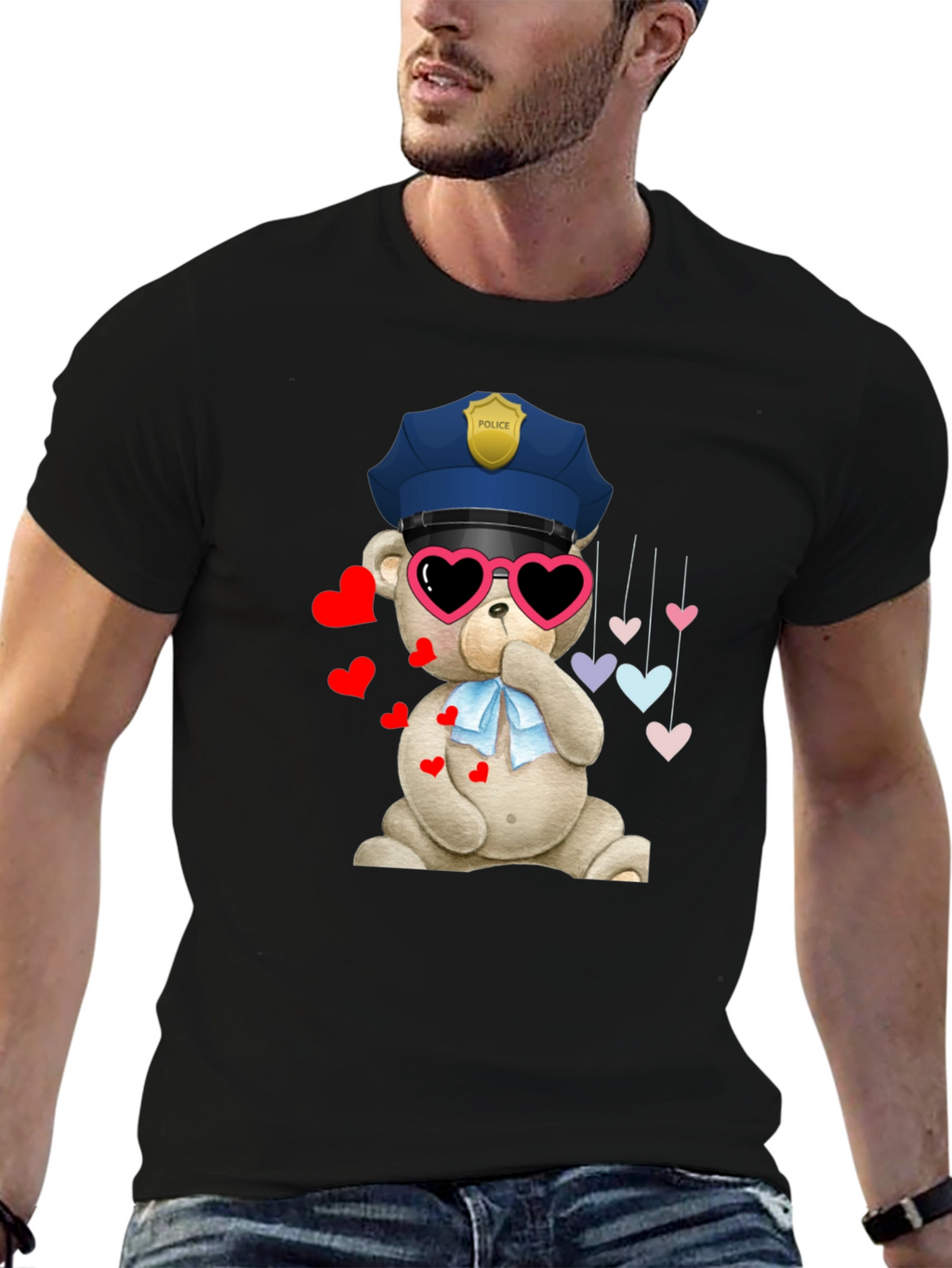 Police Bear T-Shirt with Hearts