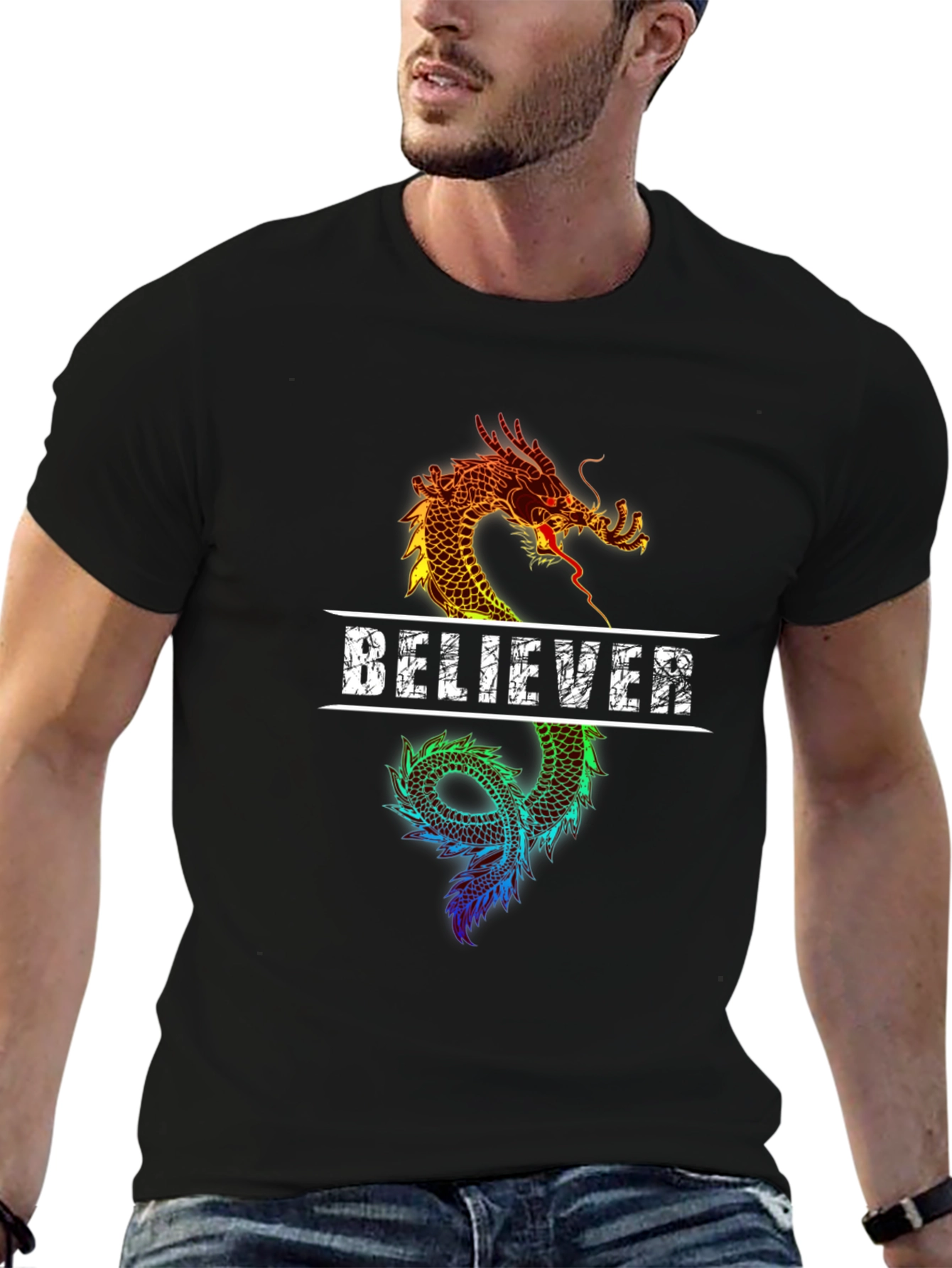 Believer Dragon Graphic Tee - Black