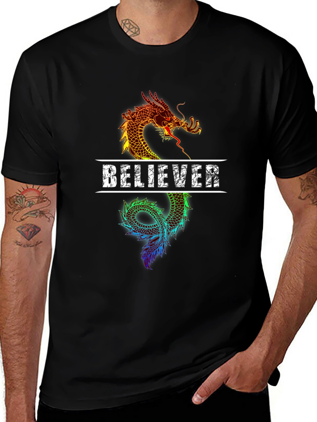 Believer Dragon Graphic Tee - Black
