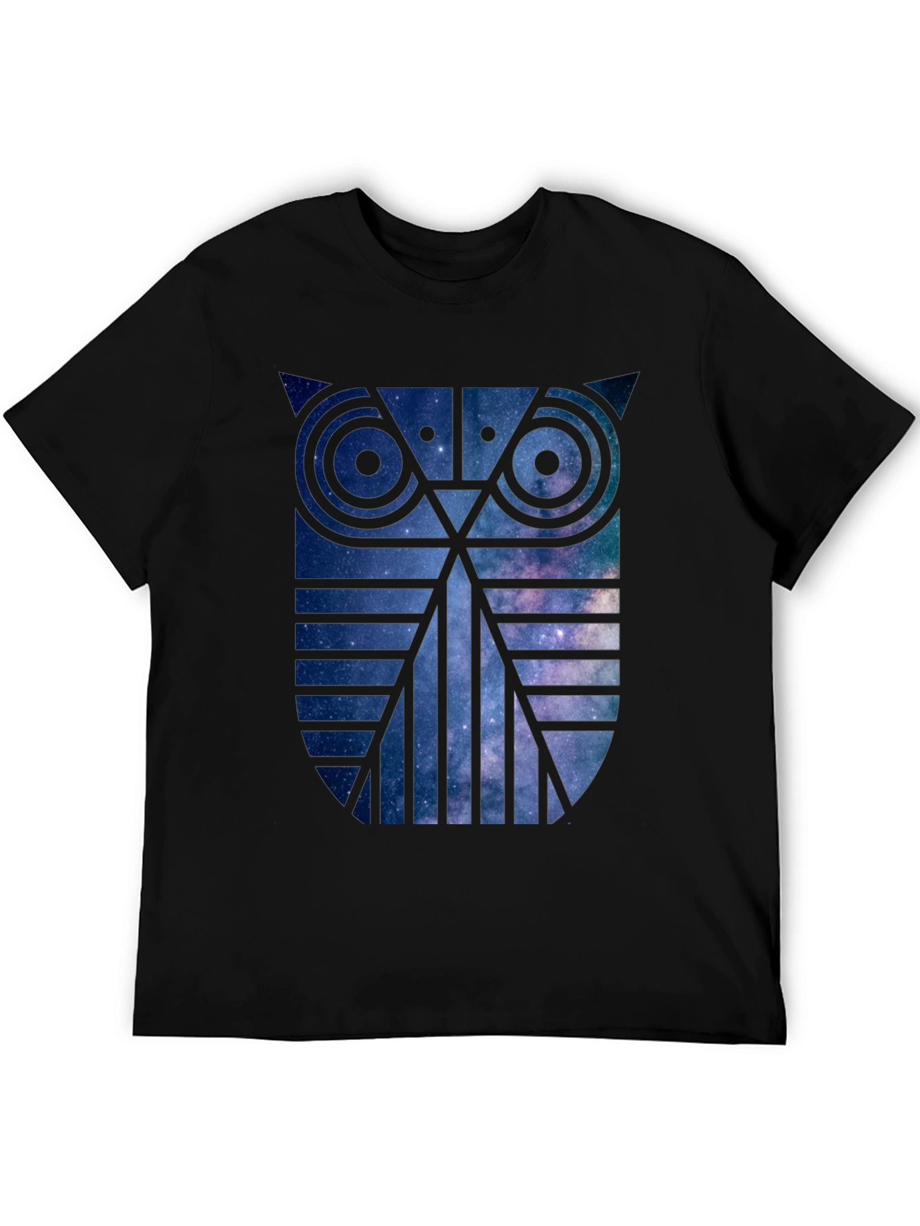 Galaxy Owl Graphic Print Crew Neck T-Shirt
