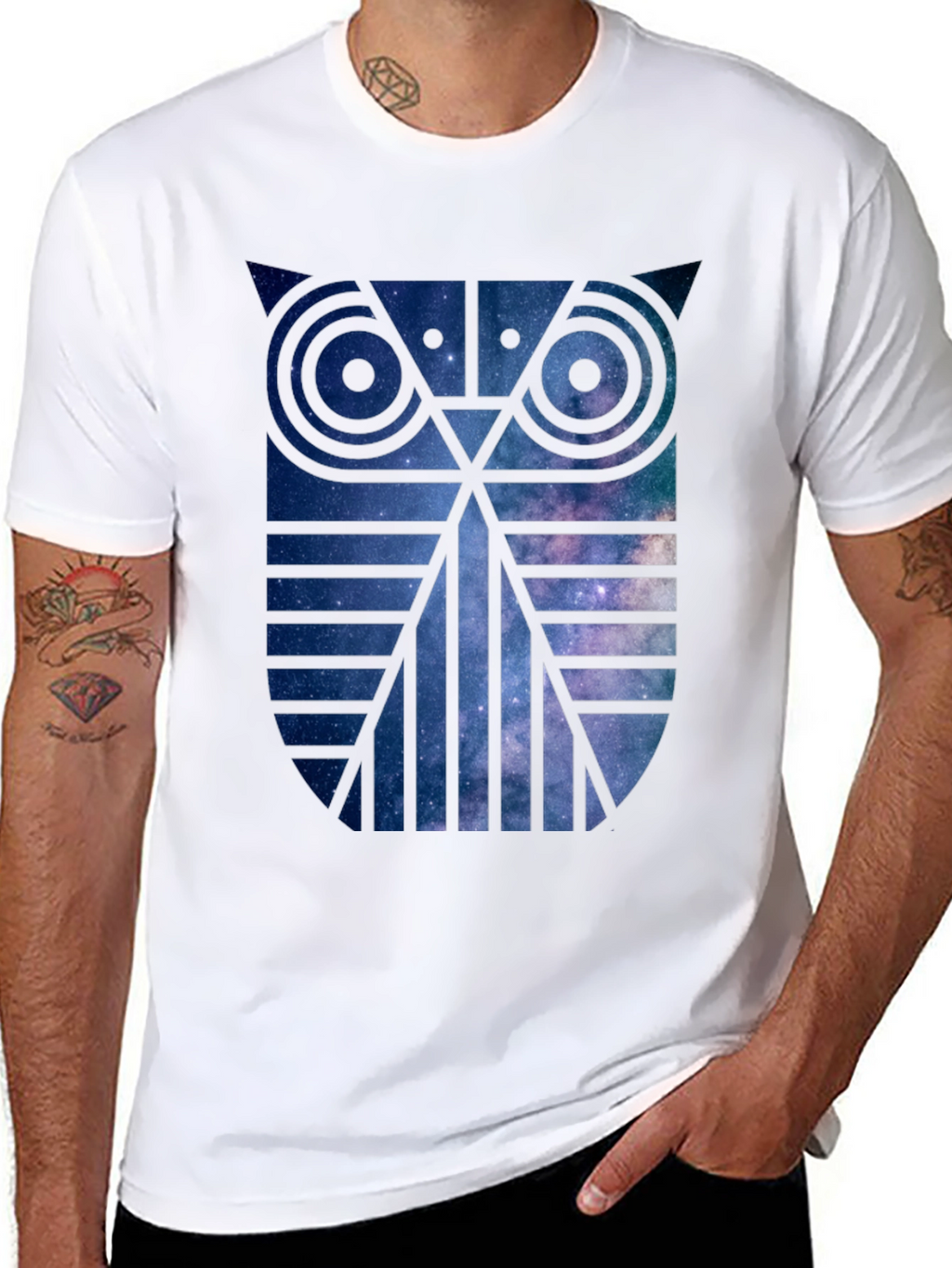 Galaxy Owl Graphic Print Crew Neck T-Shirt