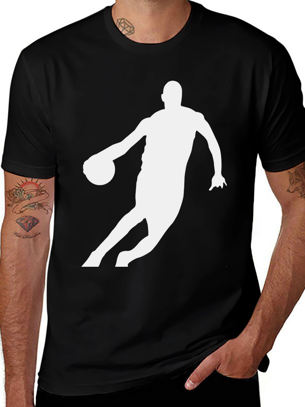 Basketball Player Graphic Tee - Black Cotton
