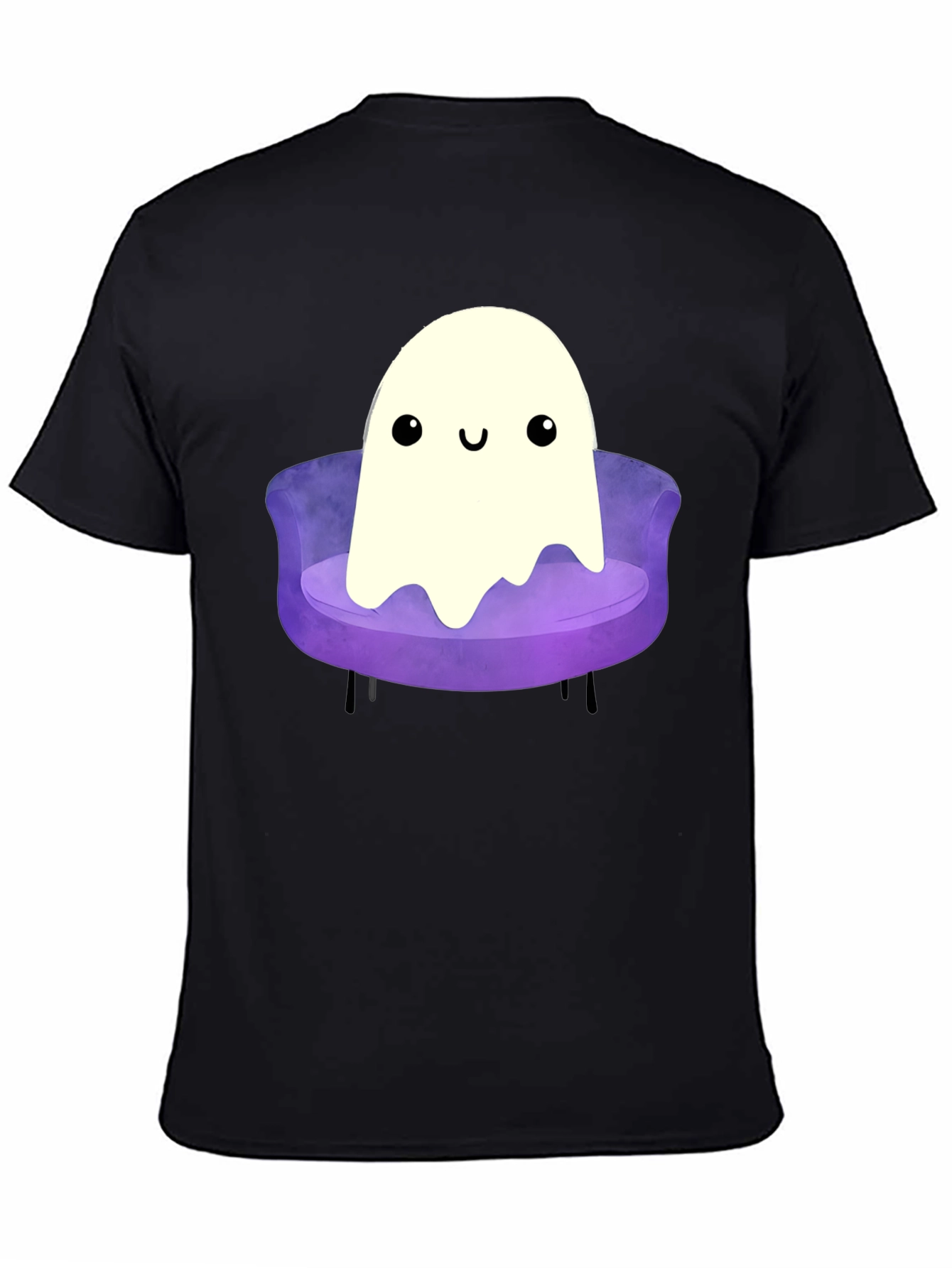 Cute Ghost on Couch Graphic Tee - Black Cotton Comfort