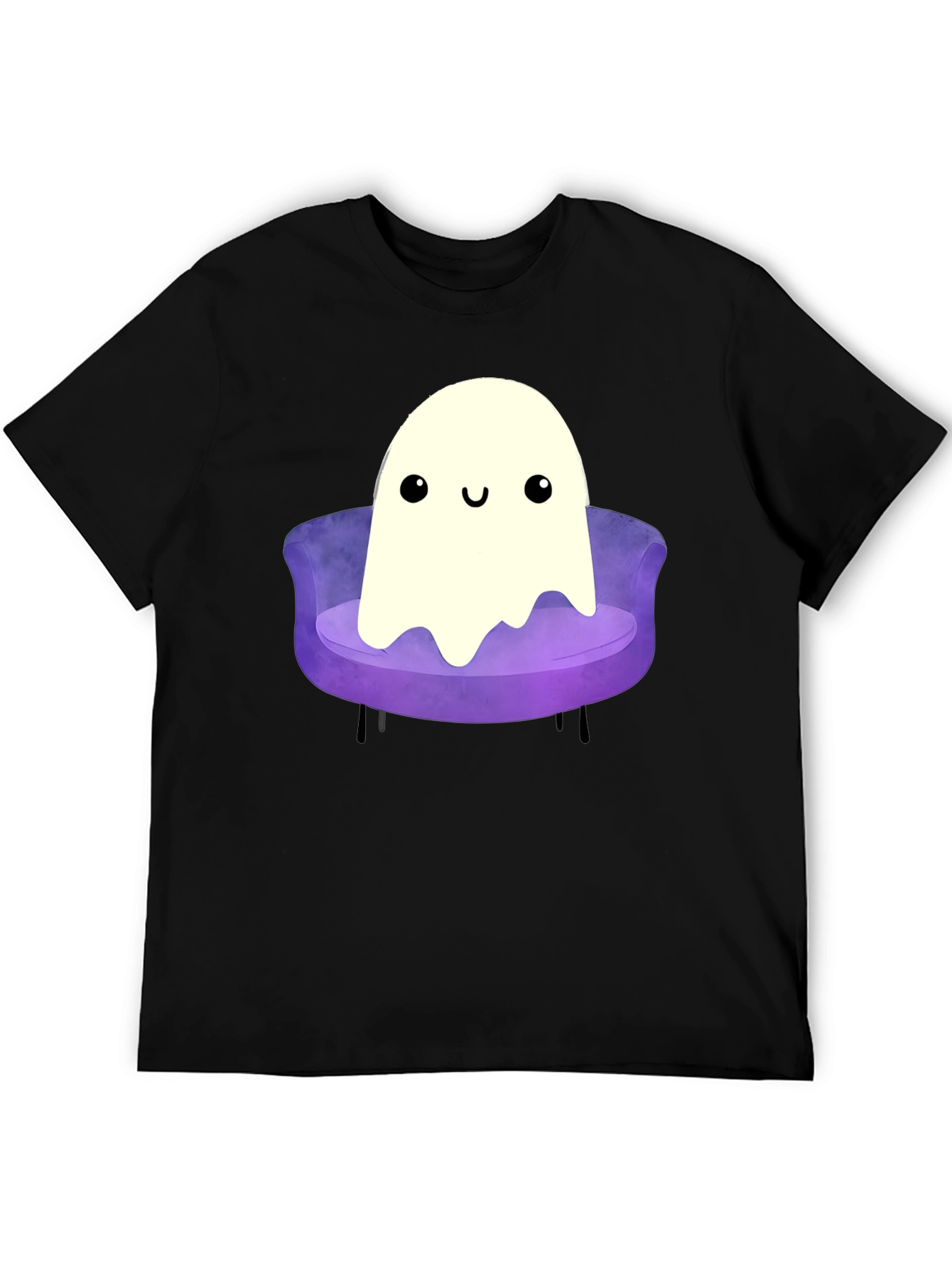 Cute Ghost on Couch Graphic Tee - Black Cotton Comfort