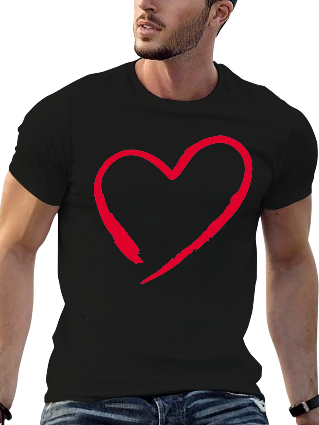 Red Heart Graphic Black T-Shirt Casual Style