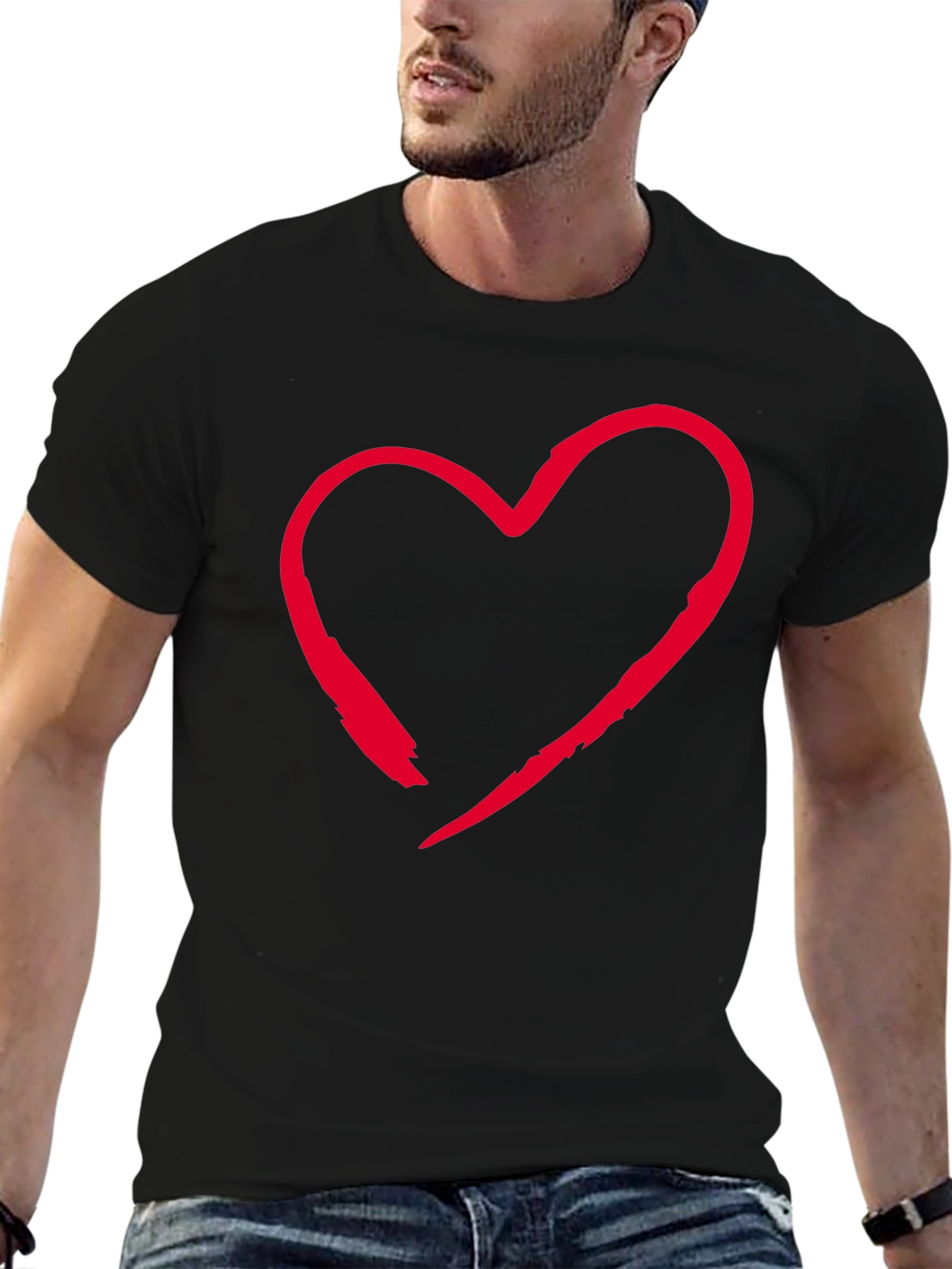 Red Heart Graphic Black T-Shirt Casual Style