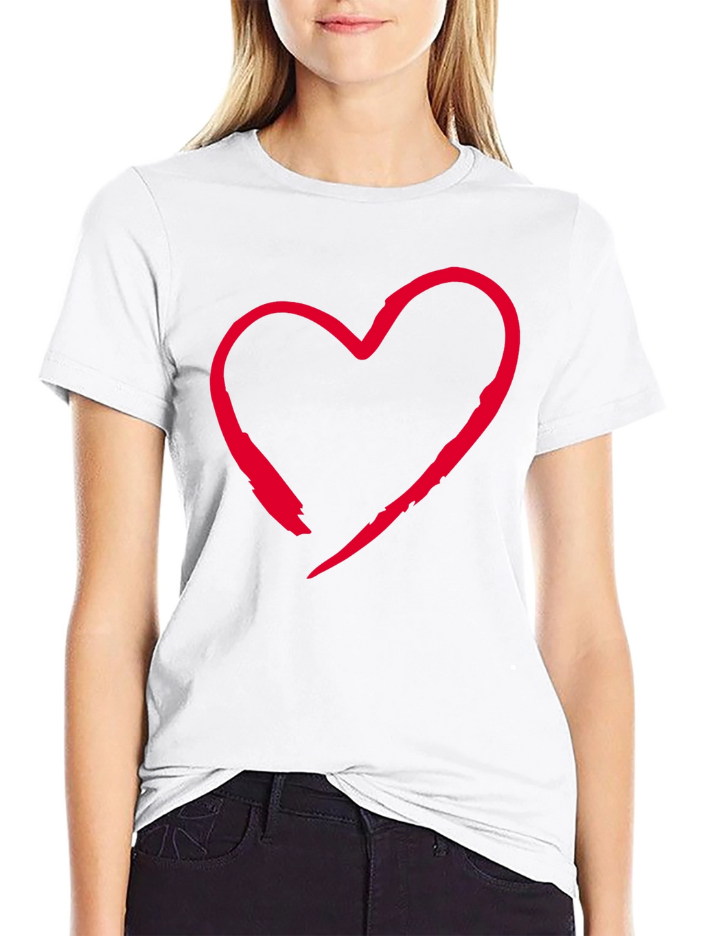 Red Heart Graphic Black T-Shirt Casual Style