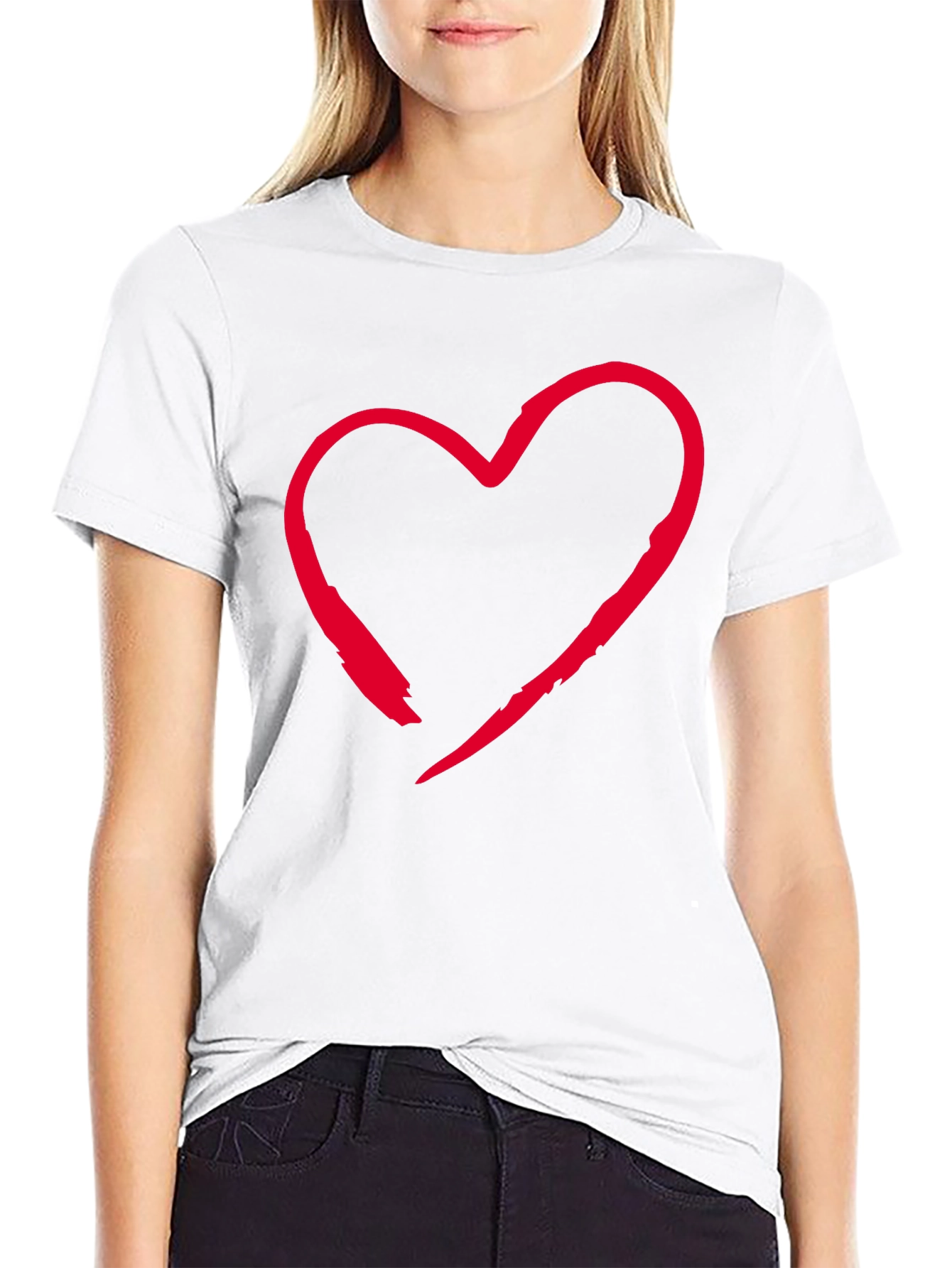 Red Heart Graphic Black T-Shirt Casual Style