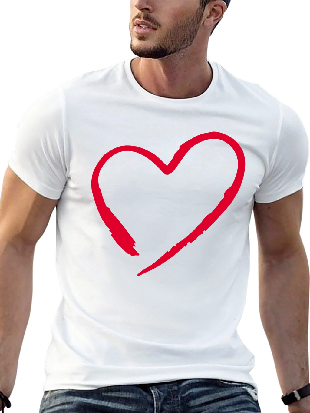 Red Heart Graphic Black T-Shirt Casual Style