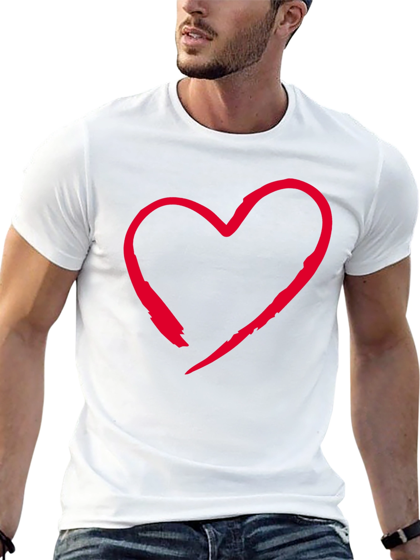 Red Heart Graphic Black T-Shirt Casual Style