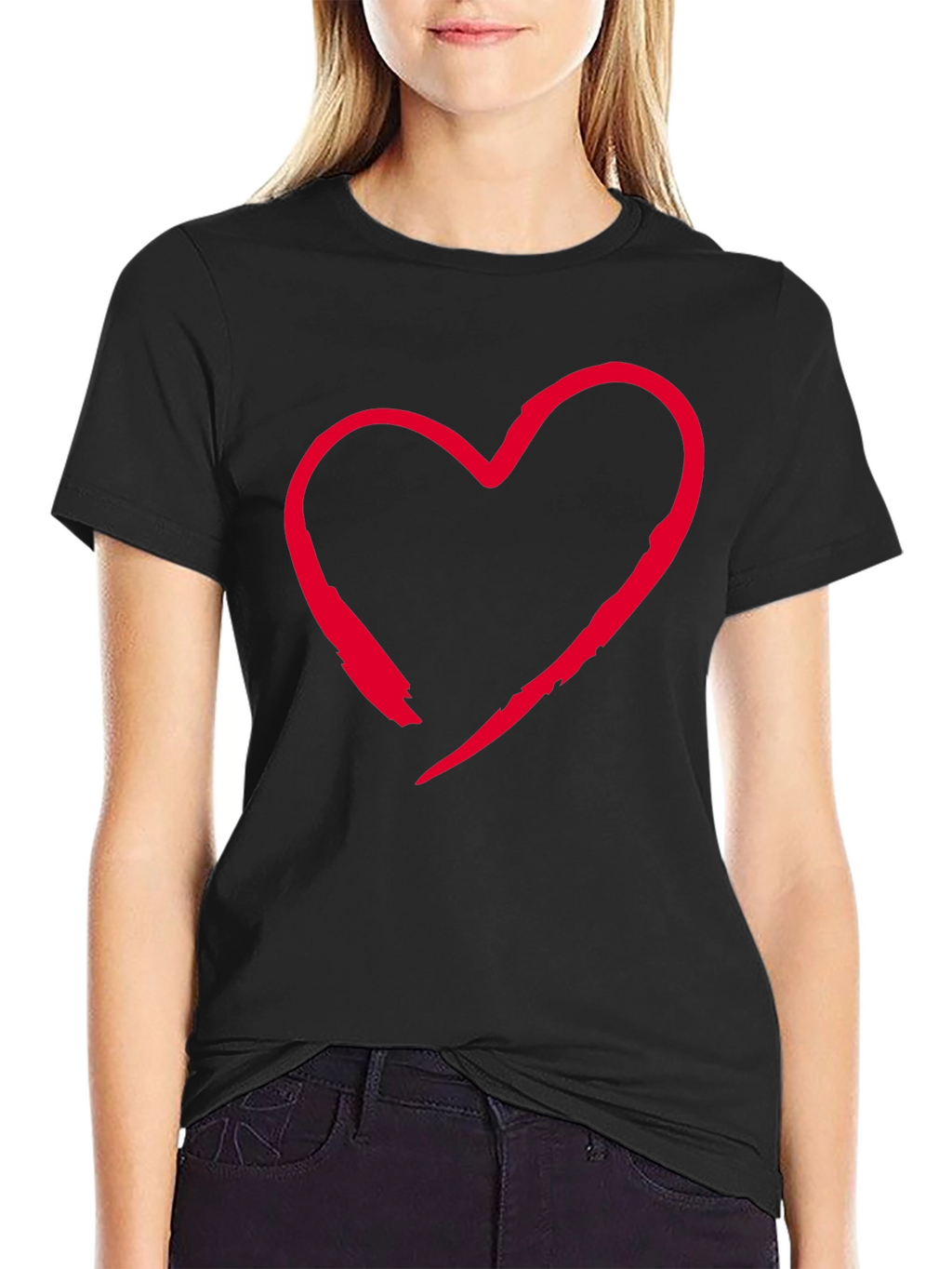 Red Heart Graphic Black T-Shirt Casual Style