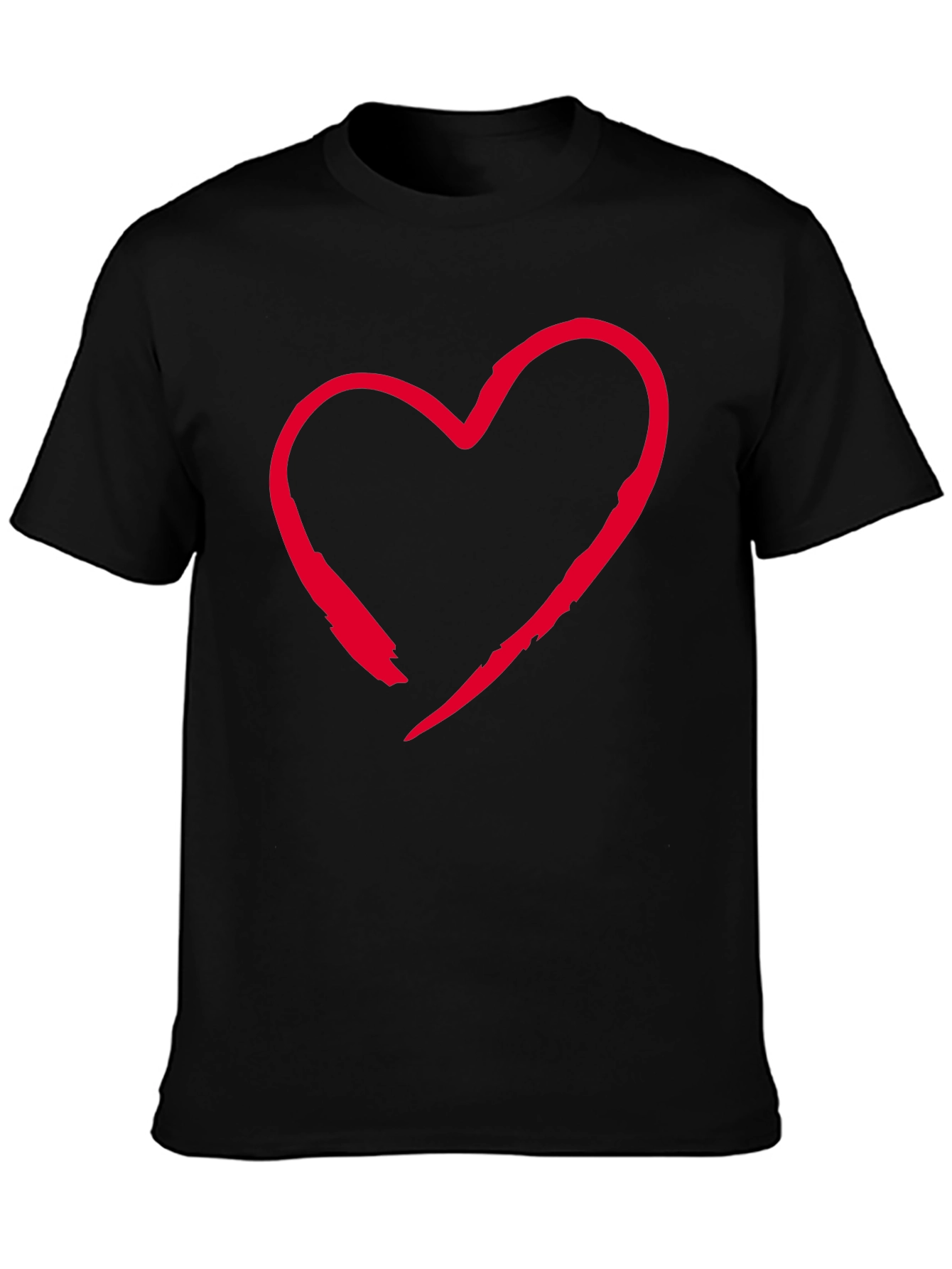 Red Heart Graphic Black T-Shirt Casual Style