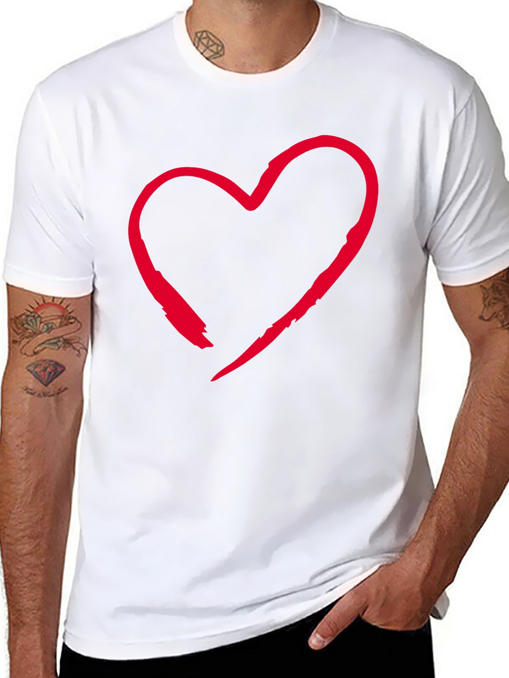 Red Heart Graphic Black T-Shirt Casual Style