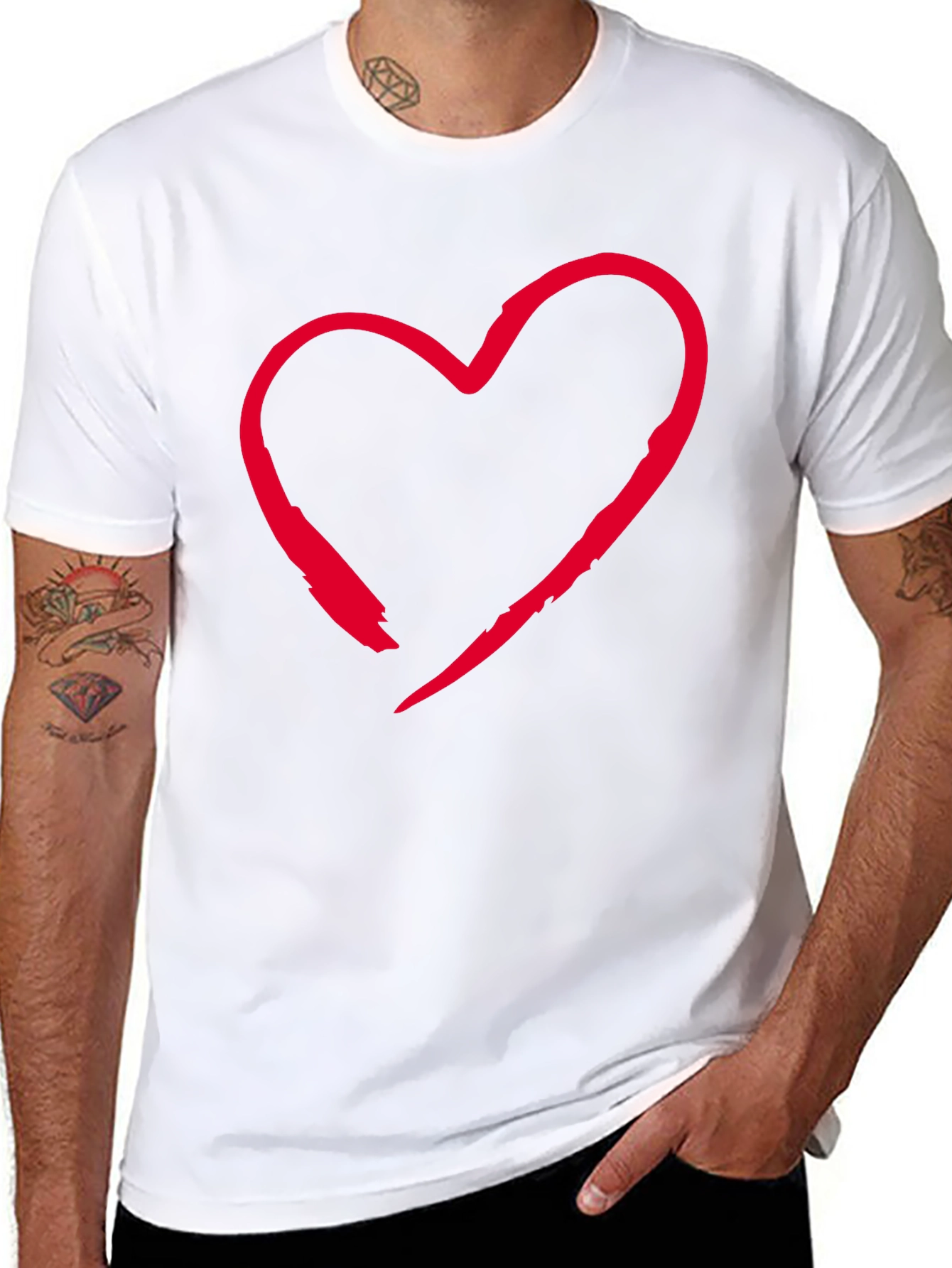 Red Heart Graphic Black T-Shirt Casual Style
