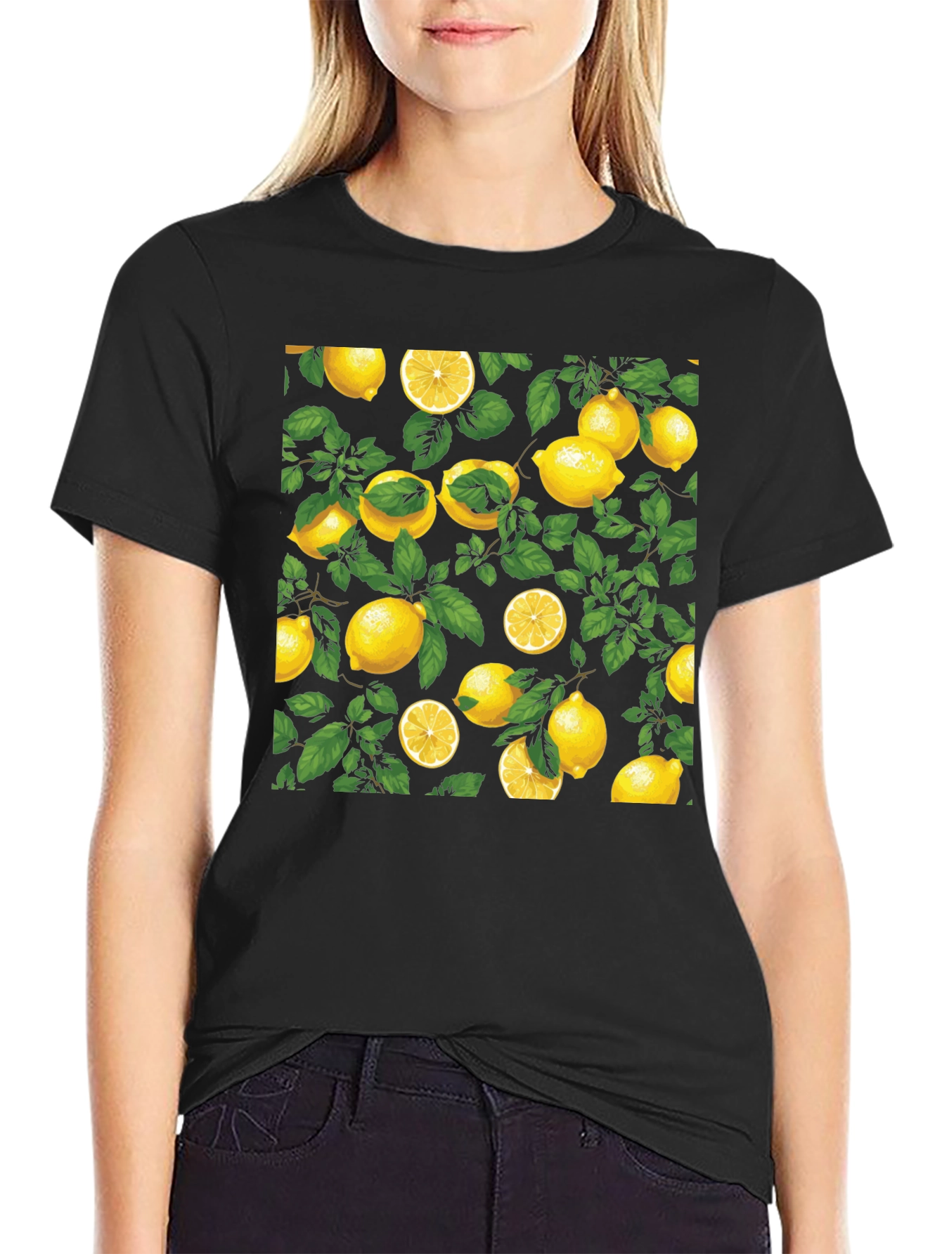 Lemon Print Black T-Shirt: Fresh & Fun Style
