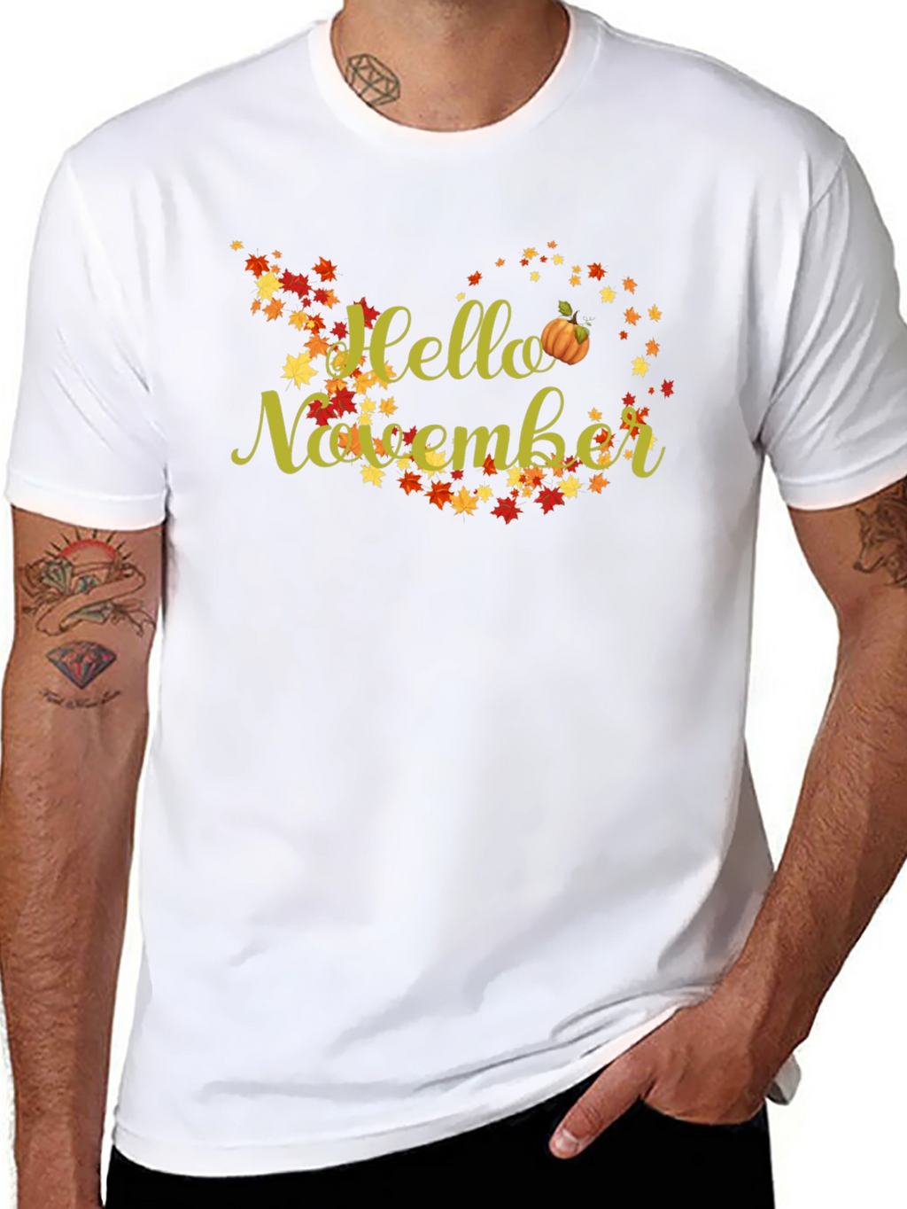 Hello November Fall Leaves Graphic Tee
