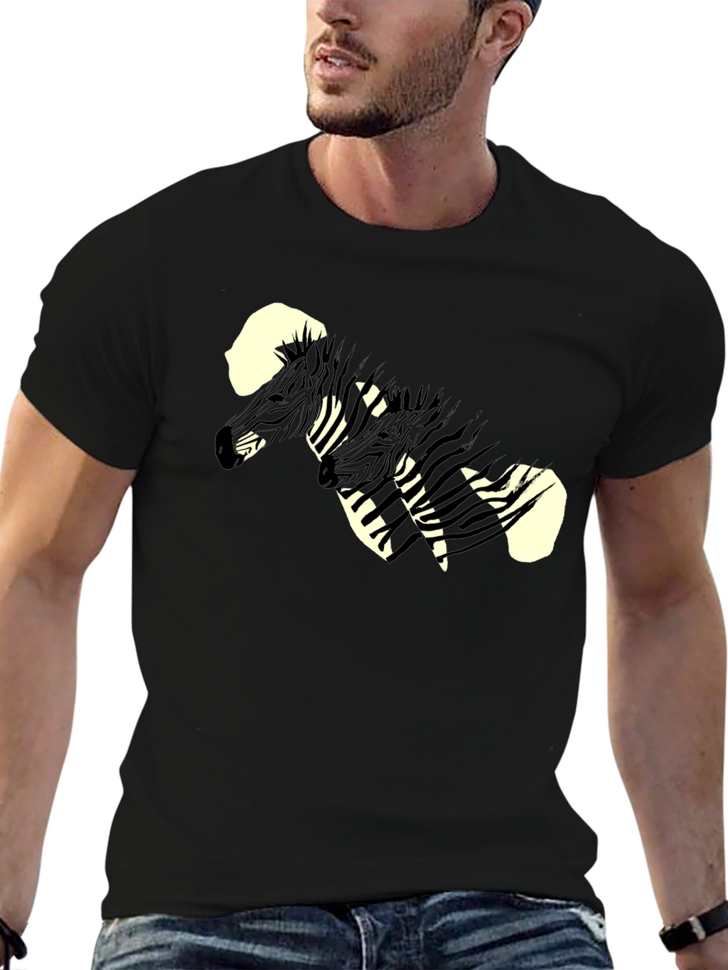 Zebra Graphic Print Black Tee