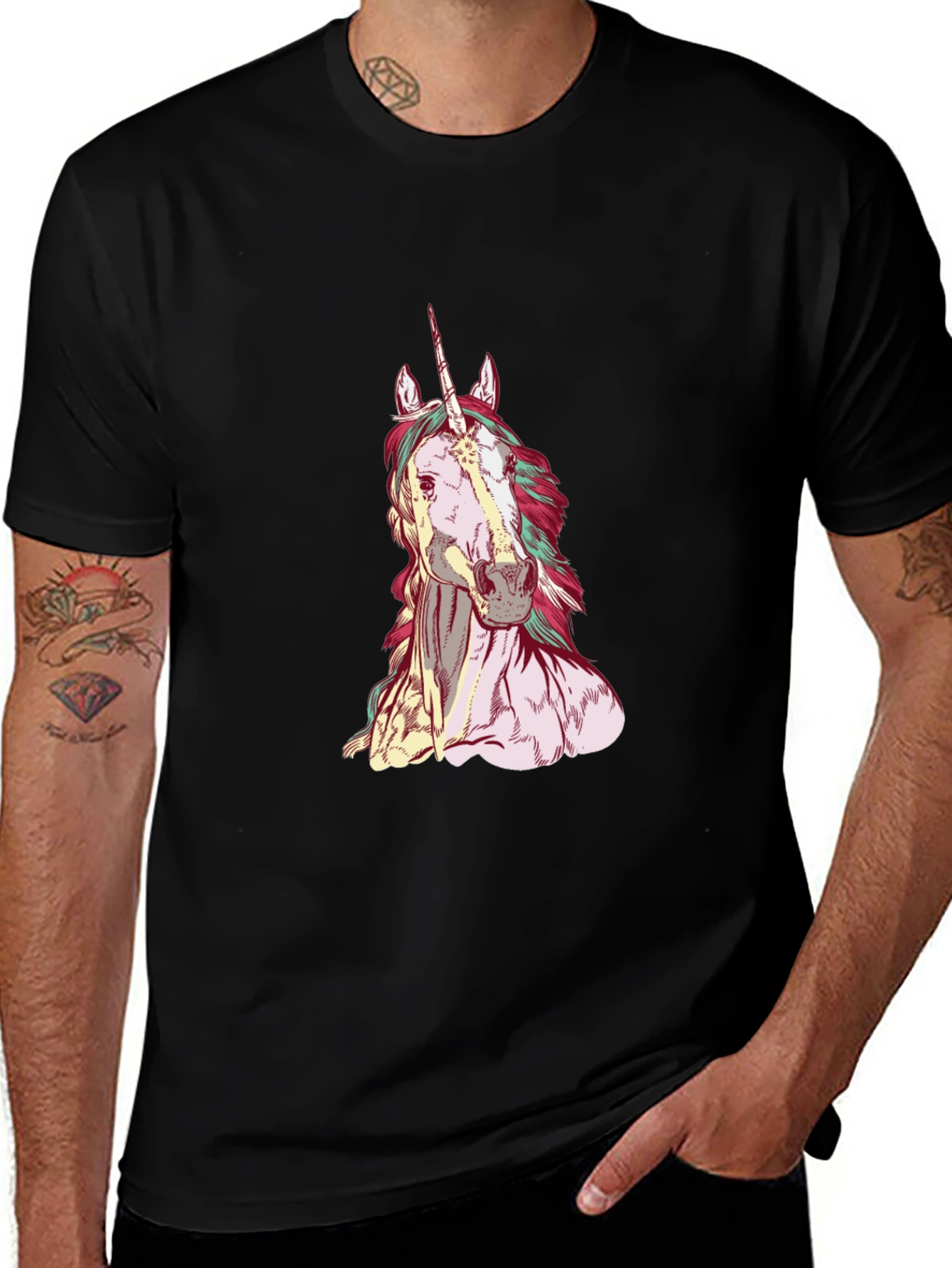 Unicorn Graphic Tee - Mens Black T-Shirt